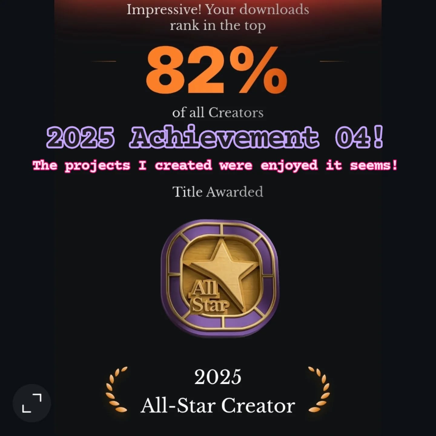 Todays achievement to celebrate is that I didn't spend all the days I couldn't get out of bed, unproductively! Chronic Illness is crippling and makes it hard to even stand some days, so this achievement is for using all that bed time productively by designing and sharing my projects online so that those who are up and about can turn them into real products for fun!!!
Pretty great that even when I wasn't my best I was able to be creative and contribute to my creative community!!! ♡♡♡ 🥰