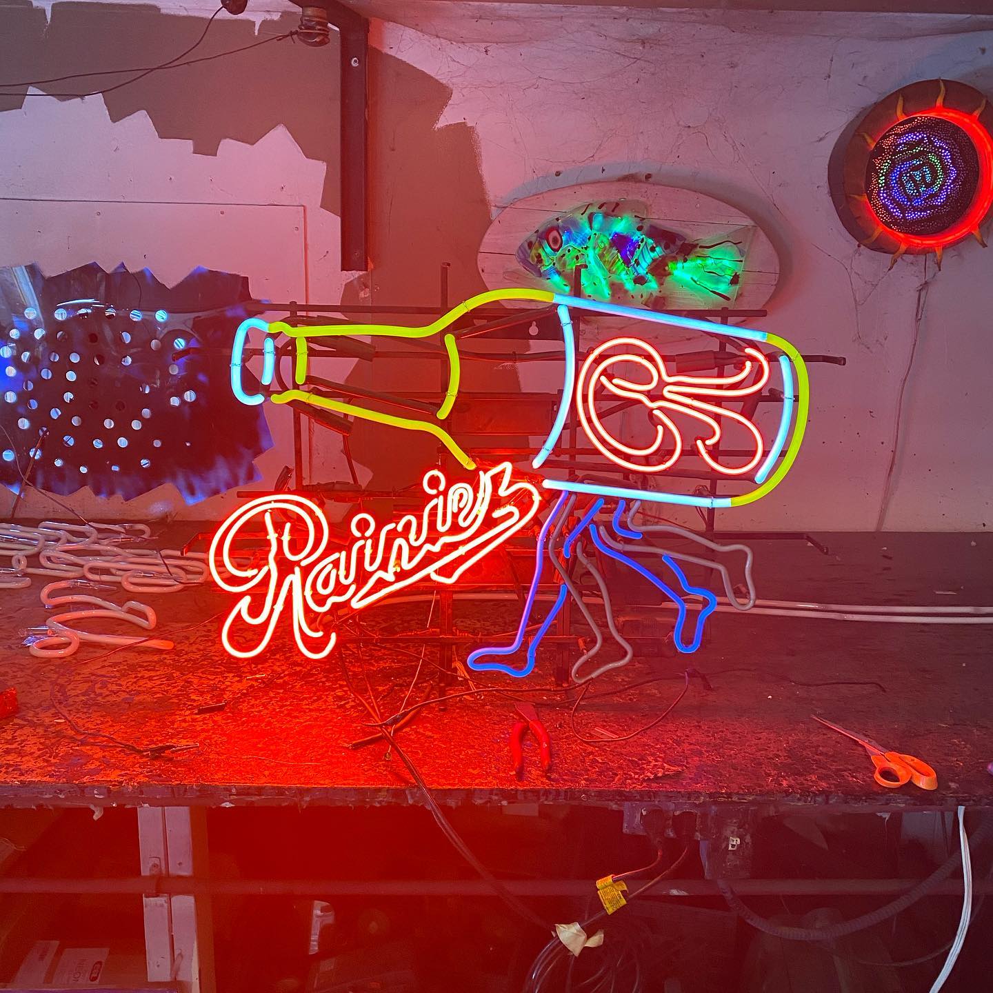 Here’s a really funny story. I do work for some good guys in Idaho falls and maybee because there in Idaho there not as concerned about crime criminals or crackheads. So they had this Rainer sign that they needed to get fixed and just left it out in a carport type deal off of there shop. Well sure enough during the night the crackhead struck and stole the neon beer sign. I’m not sure why the sign guys decided to check the classified adds but they did..... and sure as shit there’s the broken neon sign for sell.... in Pocatello which is about 50 miles away. So the sign guys call up crackhead and tell him there interested in buying the sign and crackhead of course gives sign guys his name and address. Sign guys call the cops and take off for Pocatello. Luckily for crackhead cops got there first because after an hour drive to get back there stolen sign I don’t believe sign guys would have done much talking. Anyways crackhead went to jail sign guys got there sign back and I fixed it up and everything ended up the way it should