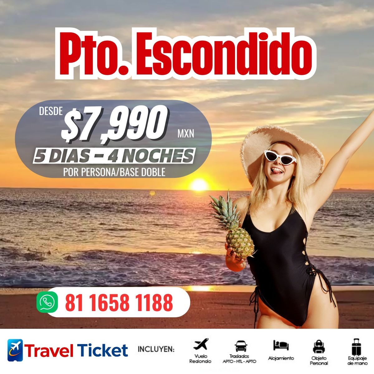 ๐ PUERTO ESCONDIDO ๐
El paraรญso bohemio que tienes que vivir ๐โจ
๐ฐ Desde $7,990 MXN
๐ 5 dรญas / 4 noches
๐ค Precio por persona / base doble
โ๏ธ Vuelo redondo
๐ Traslados
๐จ Hospedaje
๐ Equipaje incluido
๐ฒ Escrรญbenos y reserva:
๐ 81 1658 1188
#PuertoEscondido #ViajarEsVivir #Playa #TravelTicket