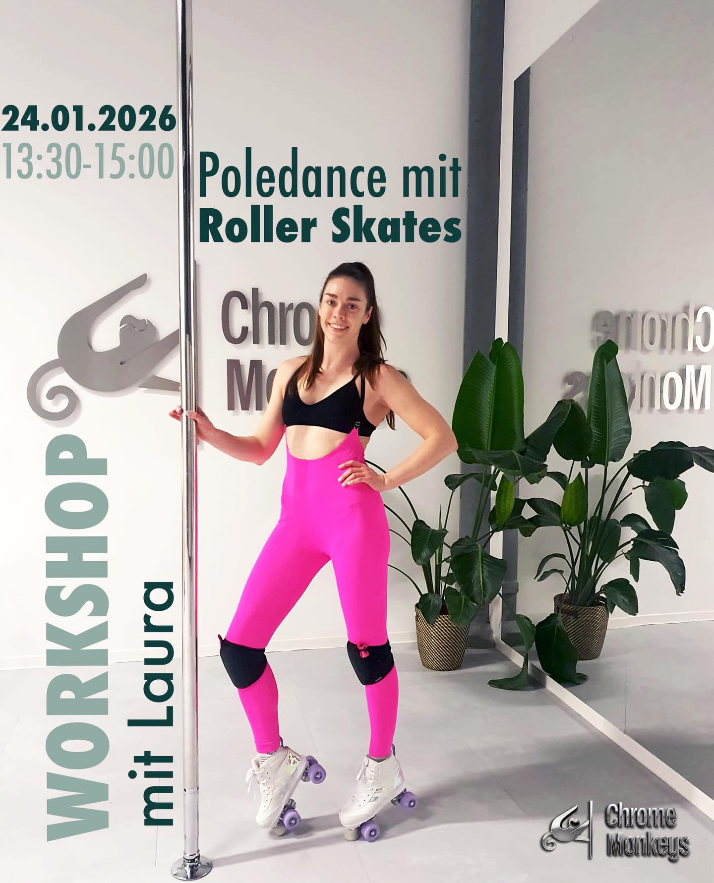 Pole with Roller Skates 🛼✨
24.01.26 | 13:30 Uhr | 90 Minuten
Join us for roller skating pole fun 🤍
In diesem Special-Workshop lernen wir ein paar anfängerfreundliche Pole-Tricks und eine kleine Choreografie – ganz ohne Leistungsdruck von der lieben Laura
Es sind keine Vorkenntnisse nötig – es geht vor allem um Spaß, Flow und etwas Neues ausprobieren.
Voraussetzungen:
• Knieschoner
• Eigene Roller Skates (2 Rollen vorne, 2 Rollen hinten, Bremse vorne)
• Lange Hosen sind möglich
✨ Anfängerfreundlich – keine Inverts erforderlich
Wir freuen uns riesig auf euch! 😍🛼
Ihr könnt diesen Workshop einzeln buchen oder auch mit euren Einheiten bezahlen ❤️
Buchbar unter ‚Klassen‘ bei eversports ✨
ein Paar Roller Skates haben wir zum Testen im Studio - wenn du dir diese ausleihen willst, gib Bescheid!
#poledanceworkshop #chromemonkeys #polemeetsrollerskates #rollerskates #poledance