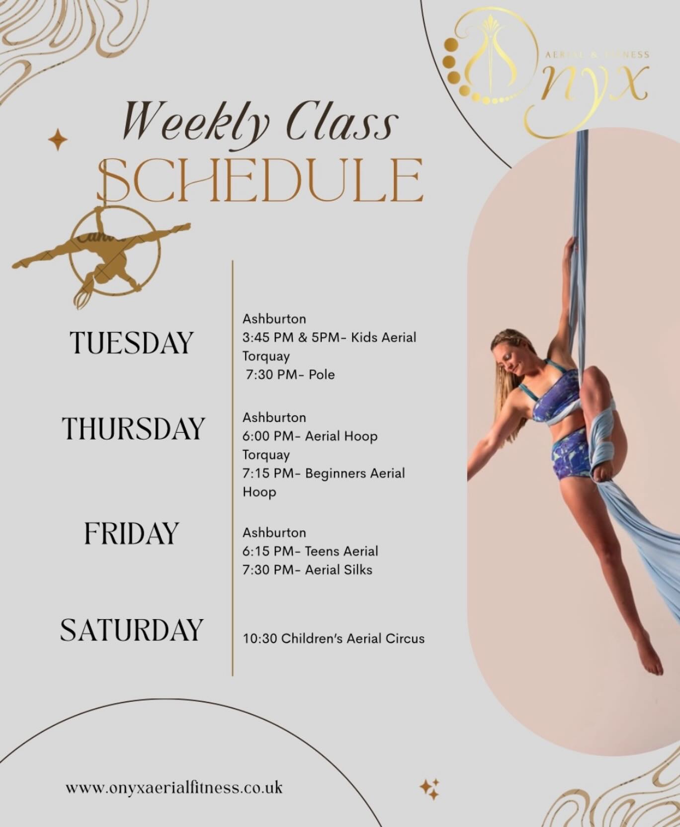Our weekly schedule ✨
Our classes are suitable for all levels. Use discount code WELCOME for 50% off your first class with us. Book via our website link in bio .
#aerialarts #aerialhoop #classesforadults #classesforkids #acrobatics