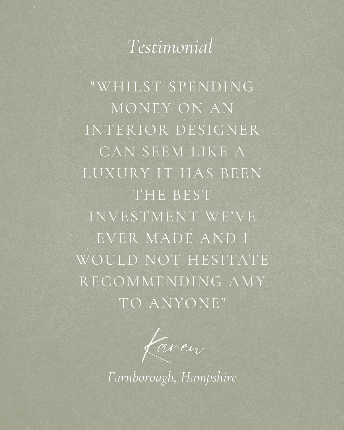 ~ I get that working with an interior designer can feel like a big decision.
~ So I’ll let this lovely client testimonial speak for itself...
“Whilst spending money on an interior designer can seem like a luxury it has been the best investment we’ve ever made and I would not hesitate recommending Amy to anyone”
#interiordesignuk #realhomes #clientfeedback #timelessinteriors #homeinspiration
interior designer testimonial | real homes | home investment | interior design support | calm interiors | lived in spaces | home decisions | thoughtful interiors | Interior Designer | Interior Designer Hampshire | Interior Designer Surrey | Room Refresh | Room Makeover | Amy Elizabeth Interiors