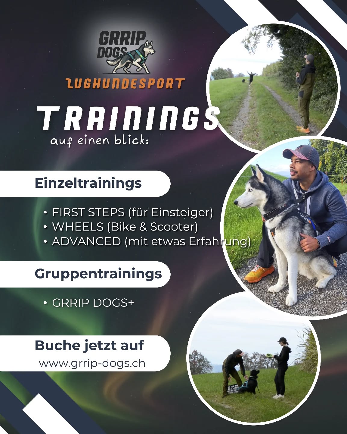 Ab sofort findest Du auf meiner Webseite die neuen Trainingsangebote!
Jetzt fehlst nur noch Du mit Deinem Hund!
Zughundesport eignet sich für jeden lauffreudigen Hund und Du wirst merken, wie der Zughundesport sich positiv auf Euer Alltagstraining und die Bindung allgemein auswirkt.
Ich freue mich darauf Dein Team kennenzulernen!