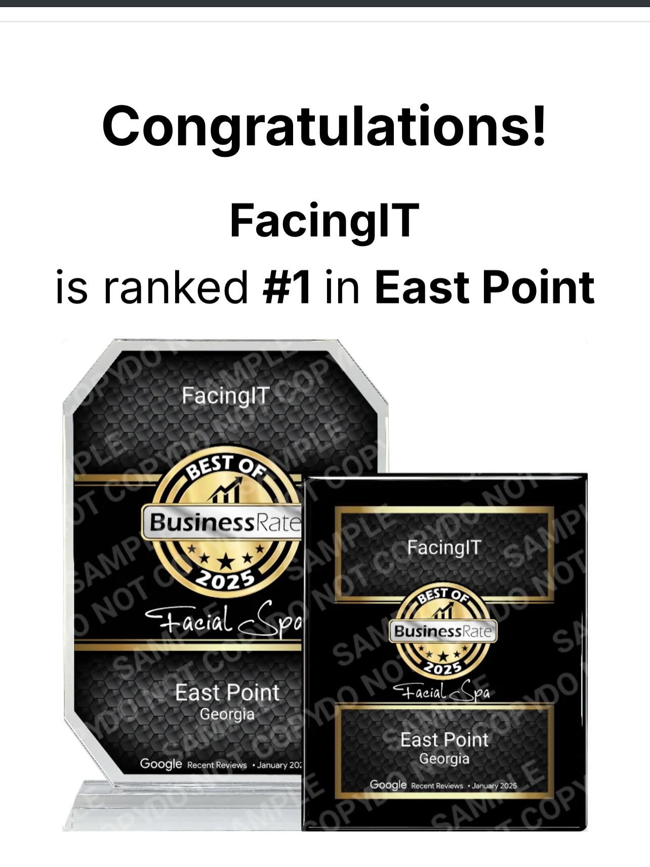 Proud to announce that my spa FacingIT was recognized as the BEST SPA in the city of EAST POINT for the year of 2025 !! Proud , joyful, excited, nervous but hungry for more for the year of 2026 #eastpointga #atlanta #georgia #skin #love