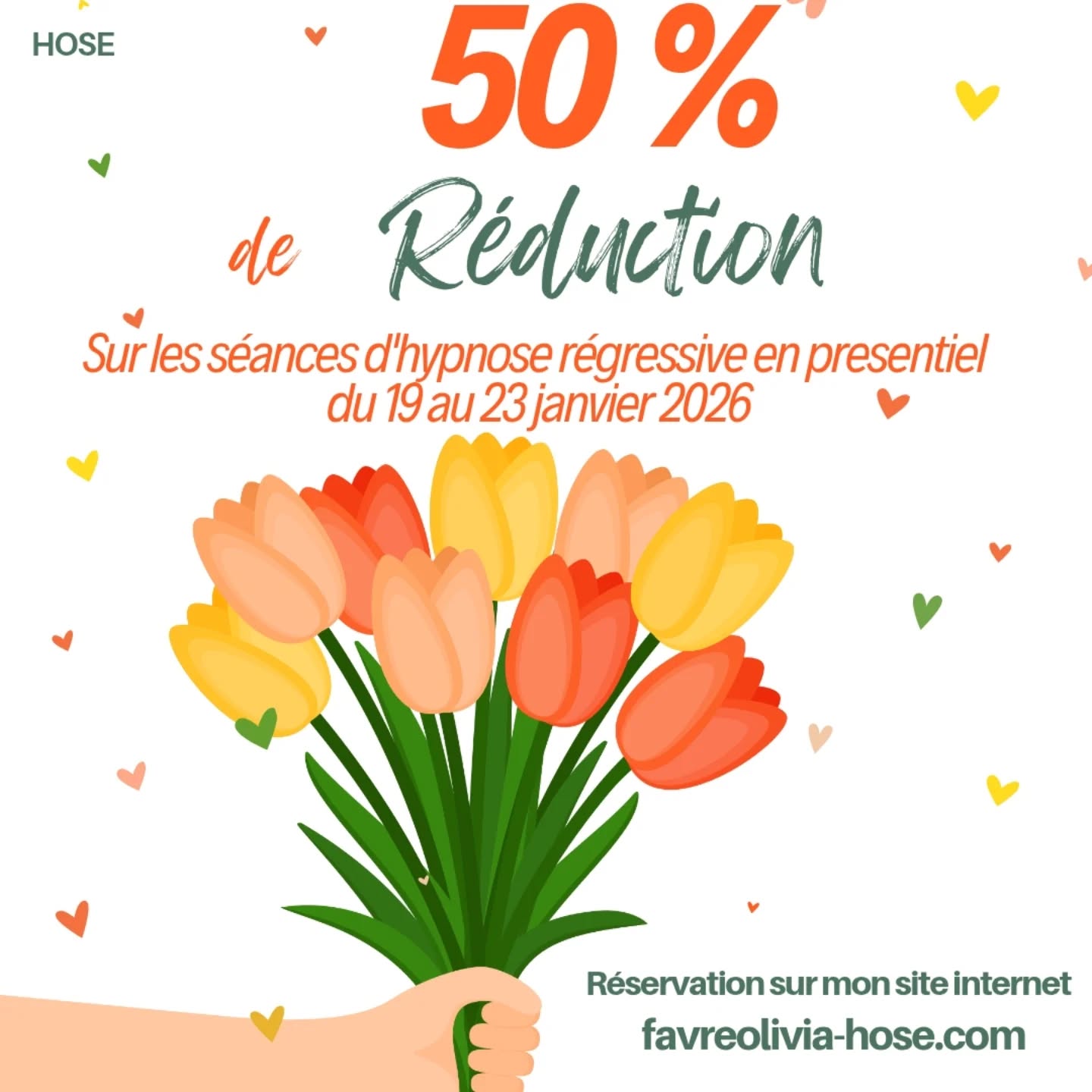 Du 19 au 23 janvier se déroulera une nouvelle semaine de formation d'hypnose régressive. Pendant cette semaine les praticiens en hypnose viennent se perfectionner et feront les séances en binôme avec moi. Pour remercier les participants les séances en présentiel sont pendant cette semaine là à moins 50%. Donc si vous avez besoin d'une séance pour régler une problématique (phobie, angoisse, troubles du sommeil, douleur), vous préparer à une opération, une compétition, un examen ou manger des légumes, chanter juste, débloquer l'apprentissage d'une langue... profitez en ☺️, c'est le moment.
Pour prendre rdv, c'est simple, allez sur mon site internet et cliquez sur séance à 50€ pour une 1h, puis choisissez votre rdv.
#hose #hypnoseregressive #reduction #formationhypnoseregressive #hypnose