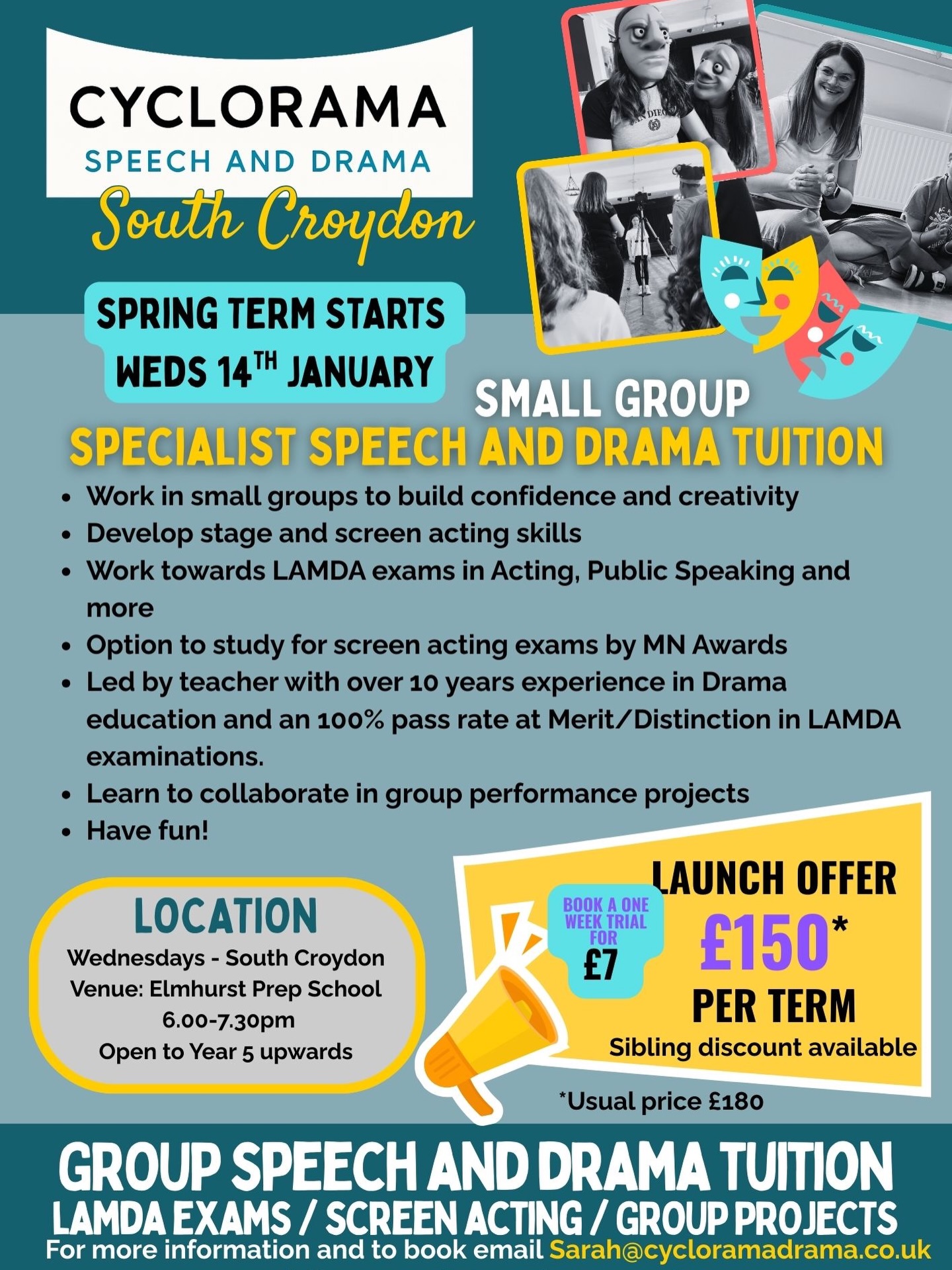 Spring term enrolment now open 🎭✨
Speech and Drama small group classes in South Croydon, supporting confidence, communication and performance skills, with the option to work towards LAMDA Acting and Public Speaking exams.
📍 South Croydon
🕕 Wednesdays 6.00–7.30pm
📅 Starts Weds 14th January
🎟 one-week trial available
🔗 register via the link in bio
#speechanddrama #lamda #croydonparents #southcroydon #confidenceforkids #oracy #dramaclasses