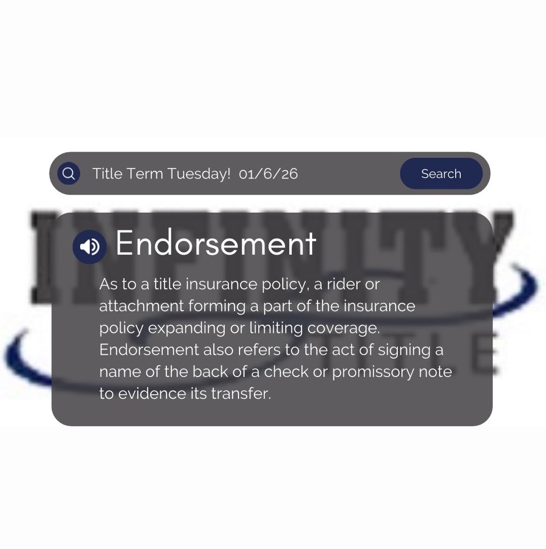 What better way to start of the first Tuesday of the year than a title term? It's Title Term Tuesday Infinity Title Family! Today's Title Term is Endorsement ⬆️