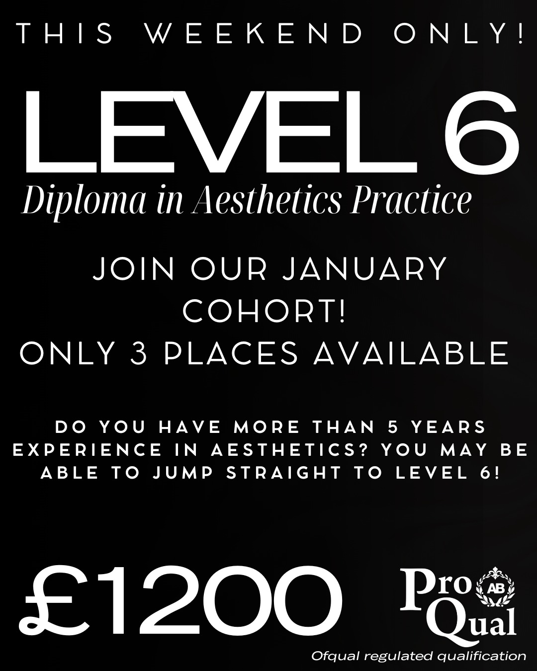 5+ YEARS IN AESTHETICS? YOU MAY BE ABLE TO JUMP STRAIGHT TO LEVEL 6 ✨
If you’ve been feeling a little uneasy about where the aesthetics industry is heading, trust me, you’re not the only one.
The rules are changing.
Expectations are rising.
And recognised qualifications are starting to matter more.
This weekend, we’ve opened just 3 final places on our Level 6 Diploma in Aesthetics Practice for the January intake — at a reduced price of £1200.
✔ Ofqual regulated (ProQual)
✔ January cohort
✔ Career-secure, future-proof qualification
✔ Designed for practitioners who want to stay ahead, not catch up later
This is your chance to have your experience formally recognised, rather than starting again at lower levels.
This weekend only. Once the 3 places are gone, this intake is closed.
DM LEVEL 6 now to secure your place