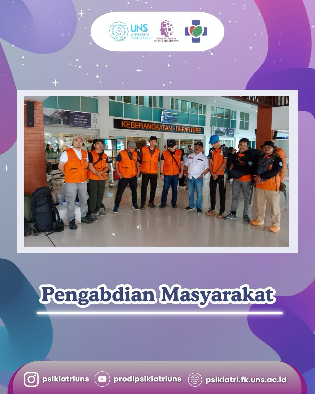 ✨Psikiatri FK UNS Hadir untuk Kemanusiaan✨🚑
Sebagai bagian dari komitmen pengabdian kepada masyarakat, Program Studi Psikiatri UNS berpartisipasi dalam Tim Kesehatan Tanggap Bencana mewakili FK UNS, RS UNS, RSUD dr. Moewardi yang ditugaskan ke Provinsi Aceh dan Sumatera Utara untuk membantu para korban bencana alam.
Tidak hanya pemulihan fisik, bencana juga meninggalkan luka psikis yang mendalam. Melalui dukungan kesehatan jiwa dan psikososial, Psikiatri FK UNS berupaya hadir memberikan pendampingan, penguatan, dan harapan bagi para penyintas agar mampu bangkit dan pulih secara menyeluruh.
Langkah kecil ini adalah bagian dari tanggung jawab besar insan akademik dan tenaga kesehatan untuk selalu hadir di tengah masyarakat, terutama saat mereka paling membutuhkan.
Semoga setiap ikhtiar menjadi amal kebaikan dan membawa pemulihan bagi saudara-saudara kita