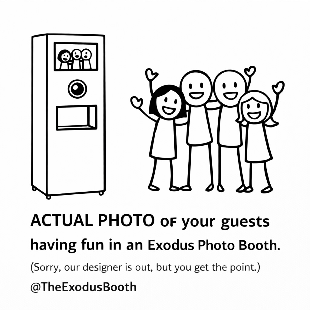 Actual photo. Designer is out, the vibes are not! We did our best. Book early, dates filling fast. #PhotoBoothExperience
#EventActivation
#CorporateEvents
#EventMarketing
#theexodusbooth