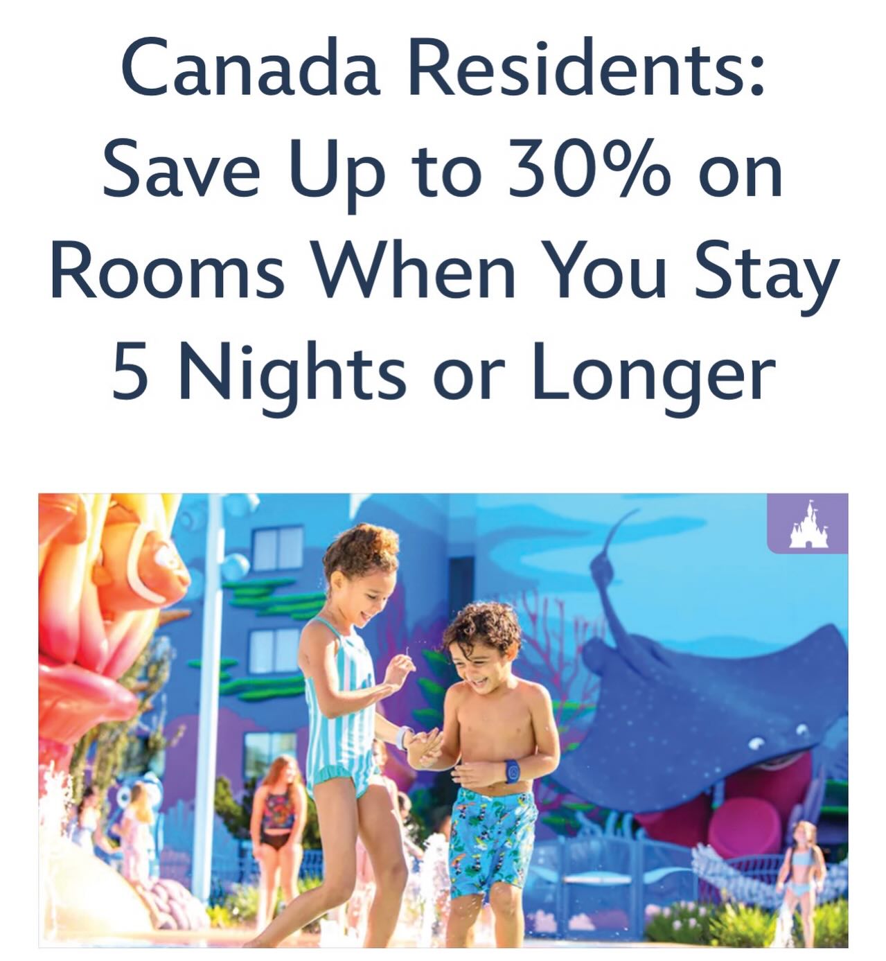 🇨🇦💲Canada residents can save on rooms at select Disney Resorts hotels this summer—for stays most nights from May 1 to October 4, 2026.
✅Save up to 30% for stays of 5 or more consecutive nights
✅Save up to 25% for stays of 1 to 4 consecutive nights
Take Advantage of a Ticket Offer, Too!🎟️
You may be able to combine this room offer with a special ticket offer for Canada residents —to get a 4-day or longer Walt Disney World theme park ticket starting at US$115 per day. These 2 offers can be combined to create a room-and-ticket package!✨
These limited offers sell out fast 💨 Contact Enchanted Travel today!