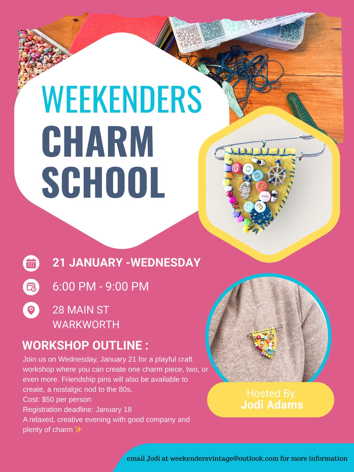 Hey you guys!! 👋
Get ready to level up your charm game! Join Jodi for her January Workshop - “Charm School”!
Happening on Wednesday, January 21,
6:00 pm to 9:00 pm at 28 Main St, Warkworth.
Don't miss out on this priceless event!
Create your own charm pennants and friendship pins. $50 covers the cost.
Book soon, spots are limited and reserved on a first-come, first-pay basis! Payments can be made in-shop or via etransfer before the 18th.
Don’t wait, last workshop sold out in 2 days! 🤩