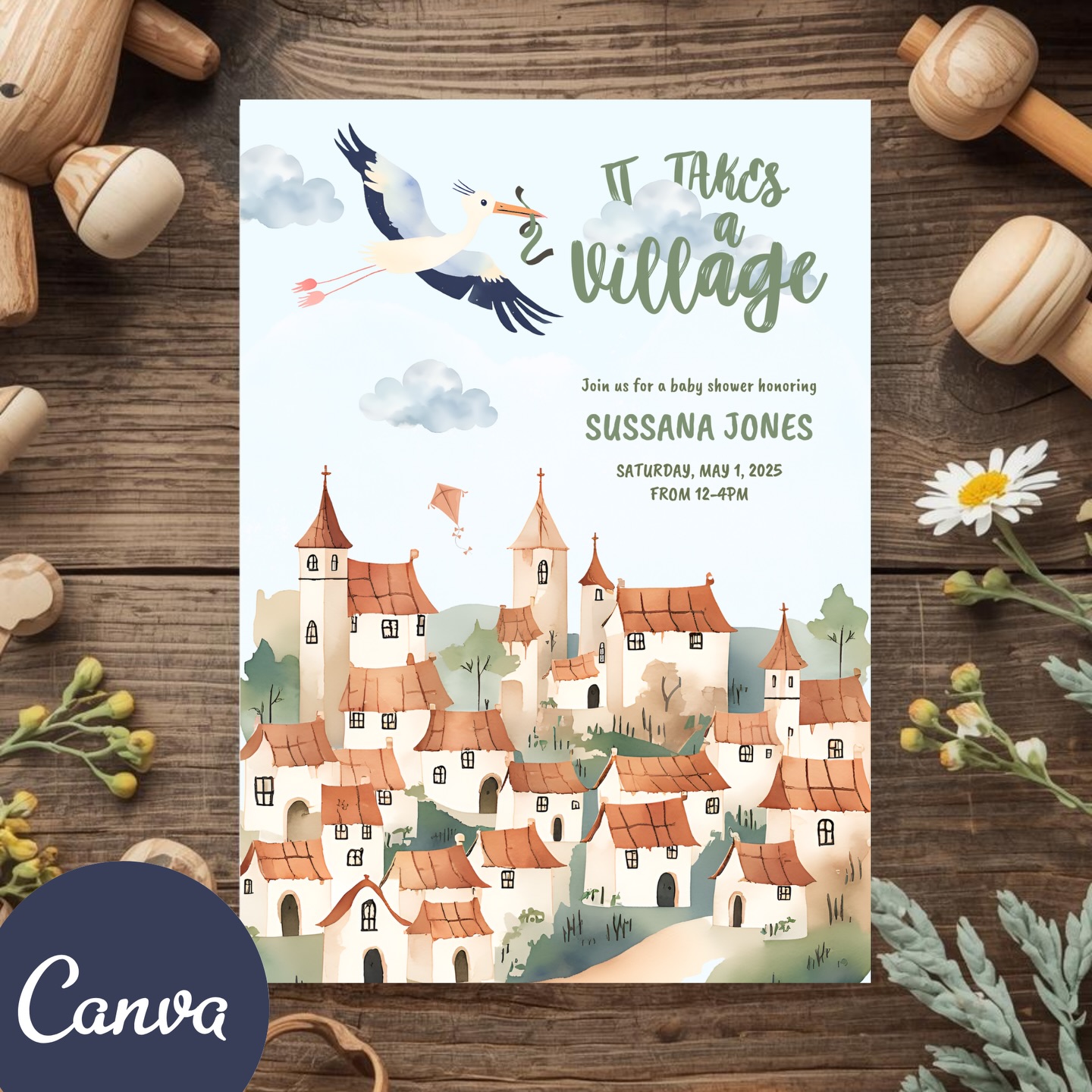 Are you or someone you know going to have a stork fly by your doors soon? Send them this sweet whimsical storybook DIY baby shower invitation template! 💝🩵 🍼👶🏻 Check thr link in my bio and stories!
✨ Storybook Village Baby Shower Invitation Template – Editable Watercolor Stork Design | 5x7 INCH Digital Download Canva Template ✨
Create a magical celebration with this storybook village baby shower invitation template, featuring a charming watercolor stork flying over a whimsical European-inspired village. This editable Canva baby shower invitation is perfect for parents looking for a classic, timeless, and cozy children’s book aesthetic. Boy & Girl Baby Shower Invitation Included with multiple front and back variations. Ideal for printable invitations or digital invites. Popular for classic baby showers, whimsical themes, and elegant nursery décor.
—— PERFECT FOR ——
• Baby shower invitations
• Baby sprinkle invitations
• Gender reveal baby shower
• Storybook or fairytale baby shower themes
✨ Fully Editable Baby Shower Template
Easily personalize this printable baby shower invitation with:
• Parent(s) name(s)
• Baby shower date and time
• Location details
• Registry, RSVP, and additional notes
✨ Watercolor Storybook Style
• Hand-painted watercolor baby shower design
• Storybook, fairytale, and nursery-inspired artwork
• Soft pastel colors with a vintage European village feel
#storybook #babyshowerideas #fairytalebabyshower