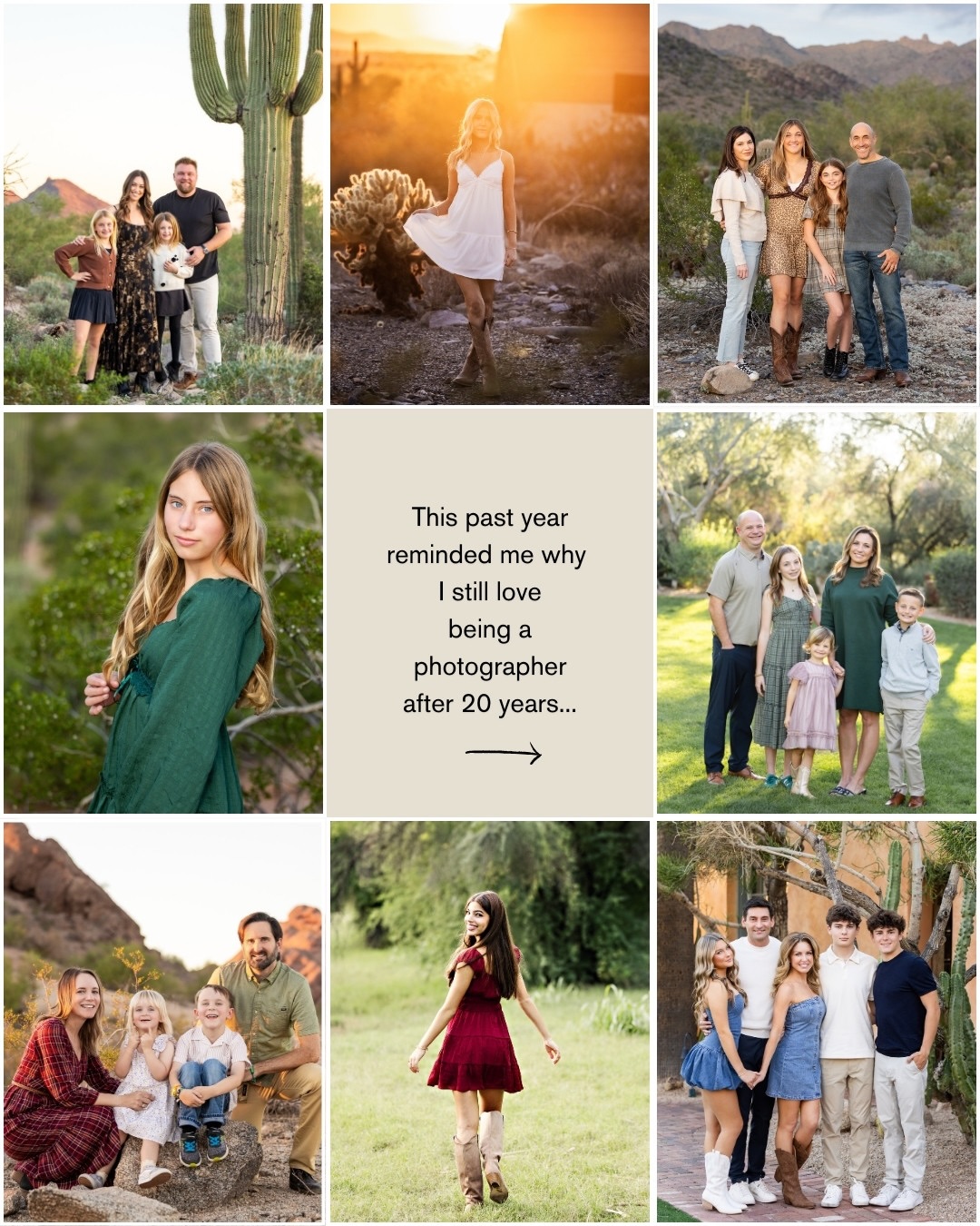 This past year felt especially meaningful behind the camera.
2025 marked 20 years of doing what I love as a Scottsdale and Phoenix family, senior, and branding photographer. It fulfilled me creatively, reconnected me with longtime clients, and introduced me to so many wonderful new people.
Every session is a unique collaboration, and I never take lightly the trust you put in me to document your faces, your season, or your story.
This year I had the opportunity to photograph about 100 families, over 20 seniors, and about 50 different banding sessions… so there is certainly a lot more to share!
Thank you for another unforgettable year. I’m deeply grateful, and looking forward to what 2026 holds 🤍