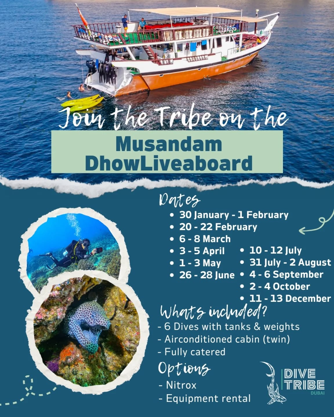 Set sail where mountains meet the sea 🌊
Dive into crystal-clear waters, unforgettable marine life, and the magic of Musandam.
Your next liveaboard adventure starts here 🚤🤿
📍 Musandam Dhow Liveaboard
🗓 Multiple dates available
💙 Limited spots — join the tribe!
#Musandam #MusandamDiving #LiveaboardLife #DhowLiveaboard
#DiveTribe #DiveTribeDubai #ScubaDiving #ScubaLife
#DiversOfInstagram #OceanLovers #UnderwaterWorld
#DiveUAE #WeekendGetaway #ᴀᴅᴠᴇɴᴛᴜʀᴇᴀᴡᴀɪᴛs