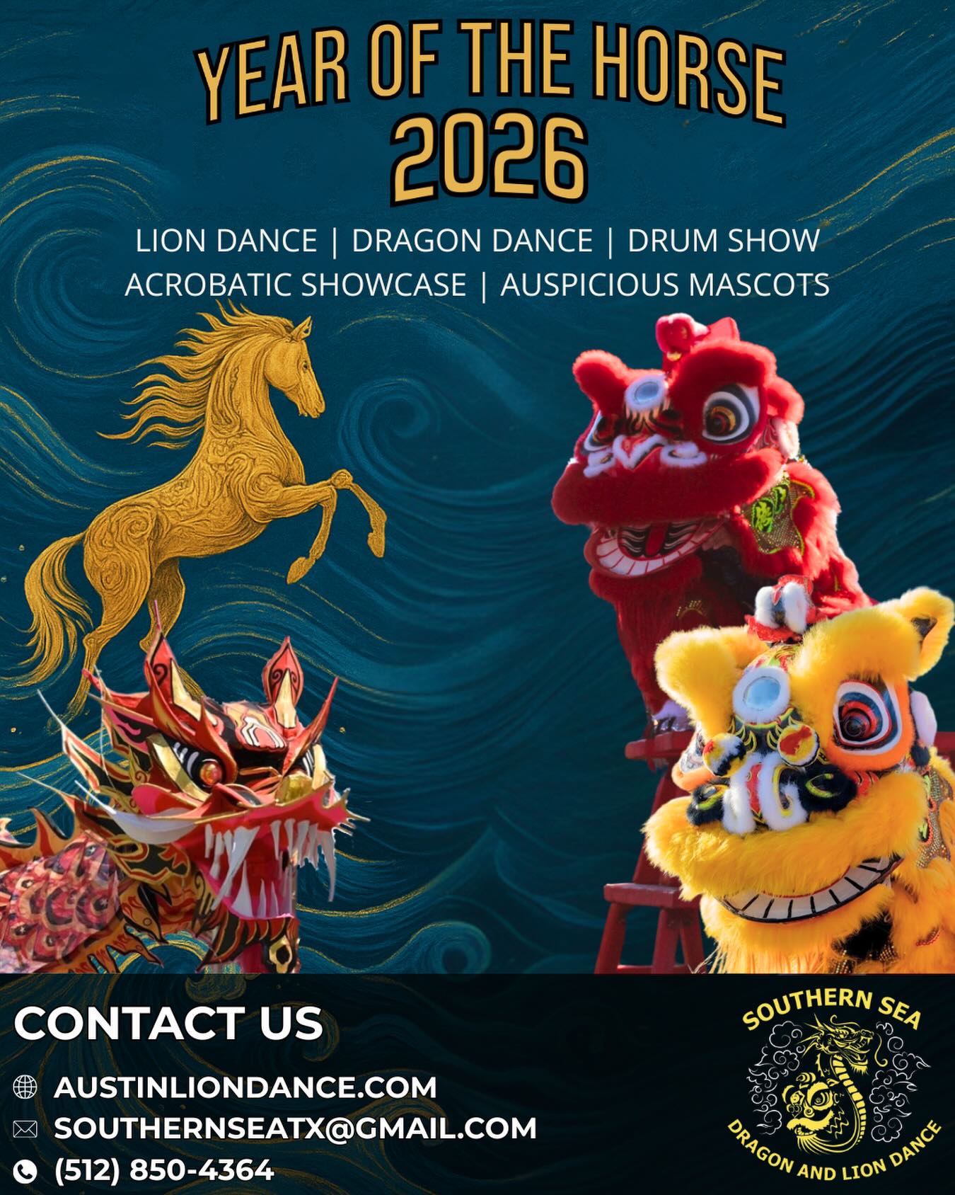 Looking to elevate your Lunar New Year 2026 celebration?
Southern Sea Dragon and Lion Dance offers Lion Dance, Dragon Dance, Drum Shows, and Acrobatic Performances for businesses and events across Austin.
📅 Lunar New Year dates are booking now
📩 Contact us to secure your event.
#Austin #austinliondance #austindragondance #chinesedragon #chinesenewyear