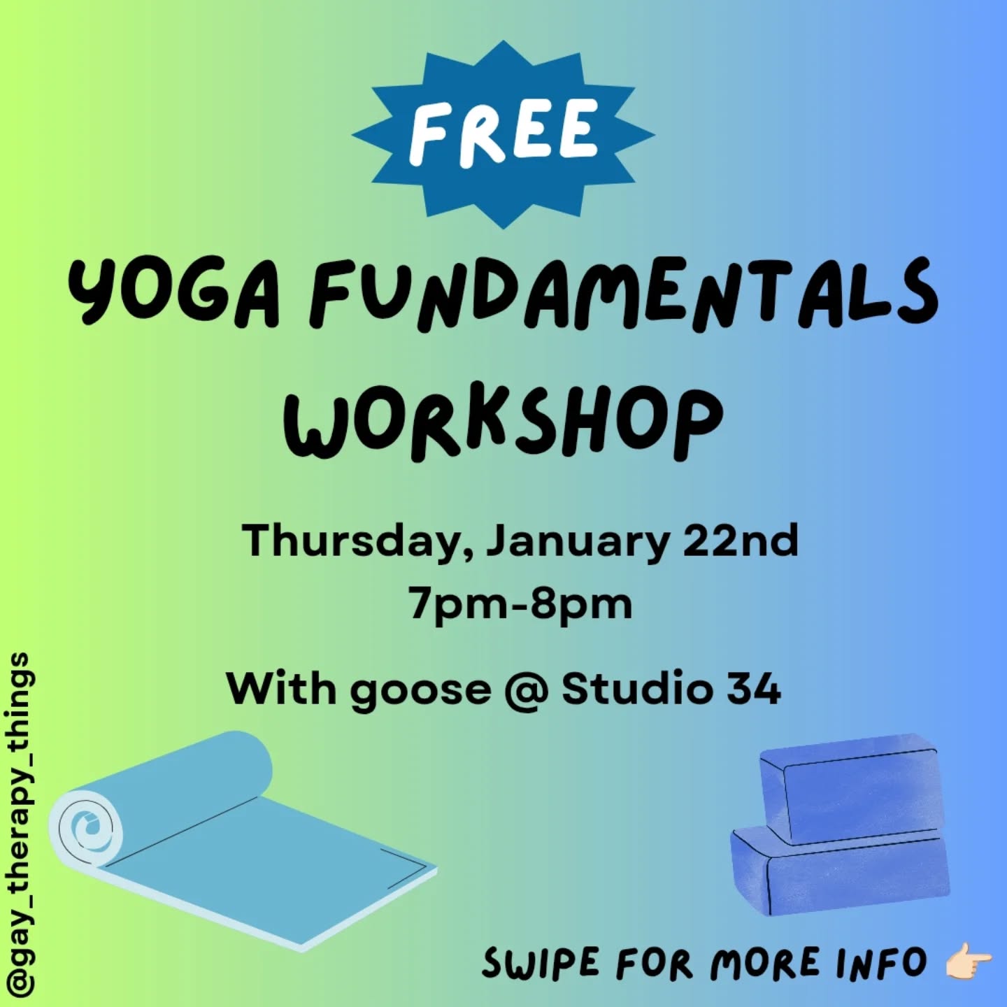 I'm hosting a FREE workshop @studio34philly on Thursday, January 22nd from 7-8pm
Whether you're new to yoga, or have been suffering through down dog for years, this workshop has tips and tricks for everyone!
We'll workshop a few poses, get more familiar with our props, and share a few laughs along the way âĻ