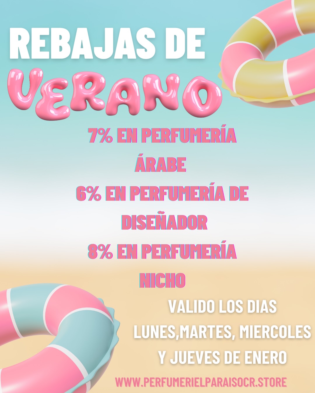✨ REBAJAS DE VERANO ✨
Este enero, aprovecha nuestros descuentos especiales de lunes a jueves y consiente tu olfato 🌴🌊
🔥 7% de descuento en perfumería árabe
💎 6% de descuento en perfumería de diseñador
🌟 8% de descuento en perfumería nicho
⏳Válido únicamente de lunes a jueves durante enero
No dejes pasar esta oportunidad de llevar tus fragancias favoritas a mejor precio.
🤩 Los viernes, sábados y domingos de Enero aprovecha una promo imperdible en Perfumería del Paraíso ☀️🌴
💥 Compra dos Perfumes y el tercer perfume de un valor de 30 000 o menos, te queda en un 50%
✨ O bien, por una compra mínima de ₡23.000, elige un decant relleno de 5 ml
⏰ Promoción válida únicamente de viernes a domingo
Perfecta para consentirte o regalar ese aroma especial.
📍 Perfumería del Paraíso
🛒 Compra en línea 💳 de forma segura https://www.perfumeriaelparaisocr.store
*aplicanrestricciones*