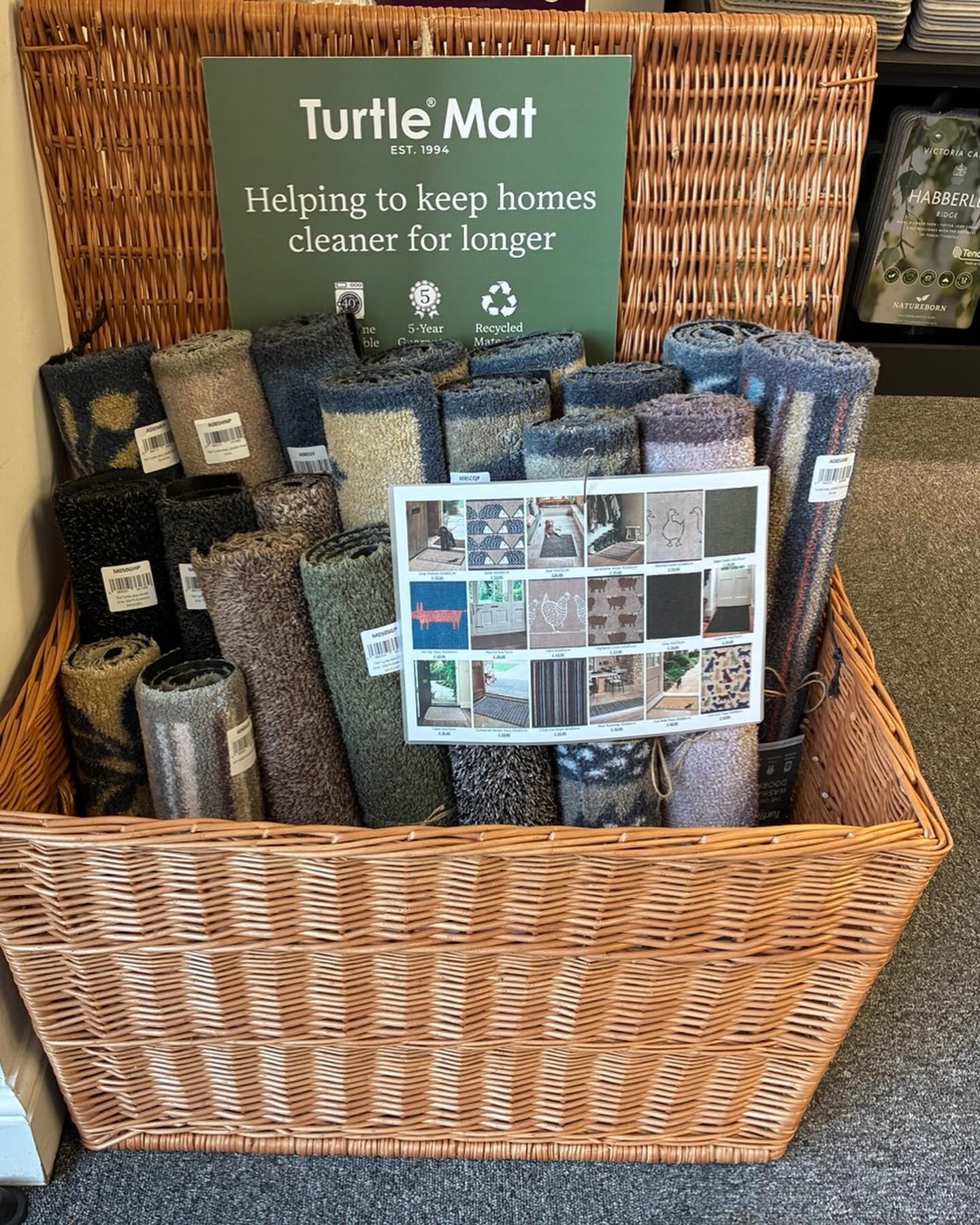 @turtle_mat we are proud stockists of the range.. Pop in to see the basket full of quality doormats for immediate purchase from our store here in Towcester.. Other size options are available all at competitive on-line prices..! #doormat #mattingdesign #flooringinspiration
