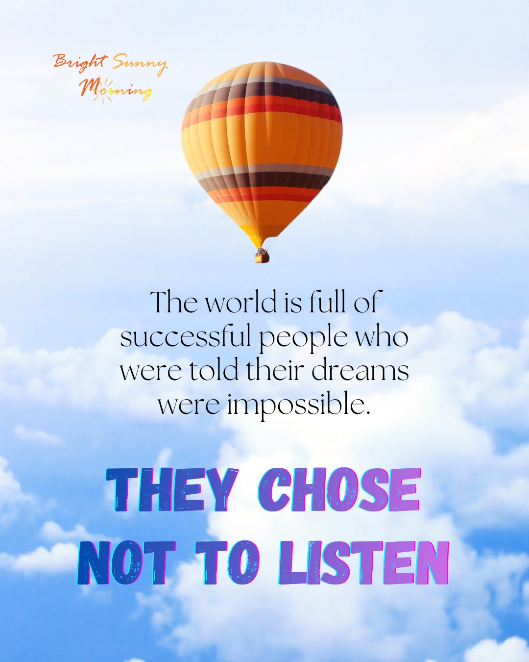 The world is full of successful people who were told their dreams were impossible.
They chose not to listen.
#believeinyourself #dreambig #successmindset #growthmindset #lifegoals