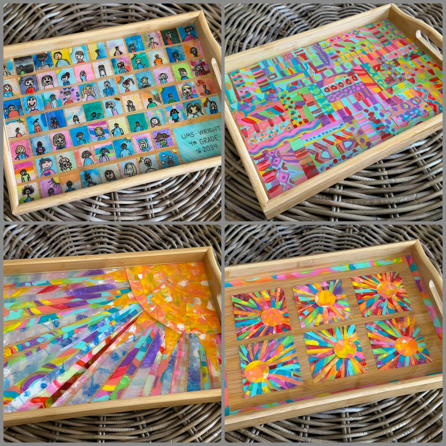 Bidding for the Bulldogs is excited to showcase some of the student art that will be available in the online auction.
These mixed media bamboo trays have been carefully created by students in grades 1st-4th. They feature colorful collages that are resin coated. These special and functional pieces are fun, commemorative works of art.
Save the Date January 20 to preview many of the available items in Moorer Gallery!
Big Dog Week will take place (Monday-Thursday) January 26-29 followed by Auction Week (Monday-Thursday) February 2-5.
Please note the bidding each week will end on Thursday evenings due to Mardi Gras and Senior Bowl.