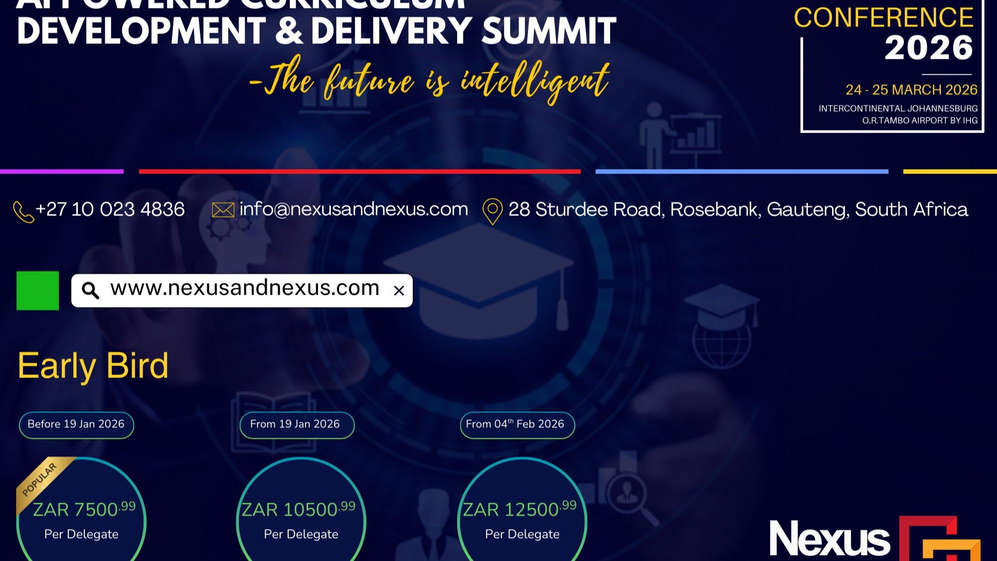 ⏰ LAST REMINDER⏰ : Early Bird Closing Soon! Only 5 days left to claim early bird discount for the upcoming Curriculum 5.0 – AI-Powered Curriculum Development & Delivery Summit 2026.
📅 24 – 25 March 2026
📍 InterContinental Johannesburg O.R. Tambo Airport (IHG)
🎟 Early Bird EXTENDED – Ends 19 January 2026
💰 ZAR 7,500.99 per delegate
Upcoming pricing:
From 4 February 2026: ZAR 10,500.99
From 1 March 2026: ZAR 12,500.99
⚠️ Secure your seat now and save.
👉 To register: Download the conference brochure
🔗https://www.nexusandnexus.com/_files/ugd/194013_b3b33ed21d464e0cb7c7a03b720a38fb.pdf
(Registration form is on the last page – complete and return to confirm your seat.)
📩 Prefer assistance? Email us at info@nexusandnexus.com and we’ll get back to you promptly.
Event details: https://www.nexusandnexus.com/curriculum-summit-2026
@university_of_johannesburg @university_of_cape_town @universityofpretoria @ufsweb @wits__university
#AIinHigherEducation #nexusandnexus #HigherEducation