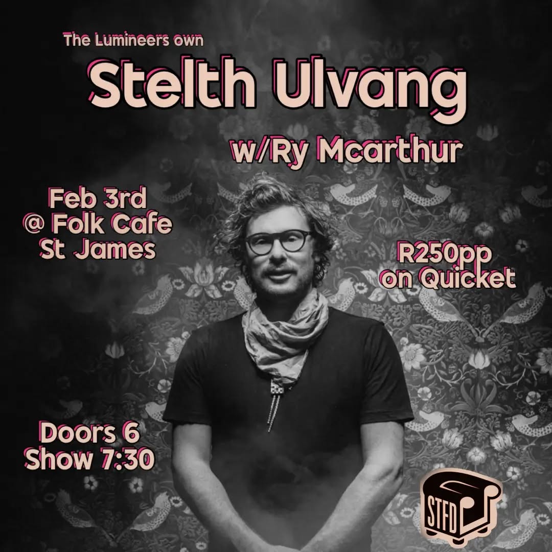 The Lumineers currently drag multi-instrumentalist, Stelth Ulvang, from town to town; primarily as their piano player, but his talents as a songwriter and performer extend to his solo work as well.
Live, Stelth provides an unpredictable juggling act of instruments, styles, performers, and stories, with the same brush of bluish grey of a late Colorado March.
Supporting Stelth on bass guitar for this one is Ry McArthur (The Shabs, Human Bean Juice, Captain Stu and many more!)
Folk Café, St James – Tuesday 3 February 2026
Doors - 6pm
Show starts - 7:30pm
Tickets - R250pp
https://www.quicket.co.za/events/355557-sit-the-folk-down-presents-stelth-ulvang-and-ry-mcarthur-at-folk-cafe/ (link in bio)