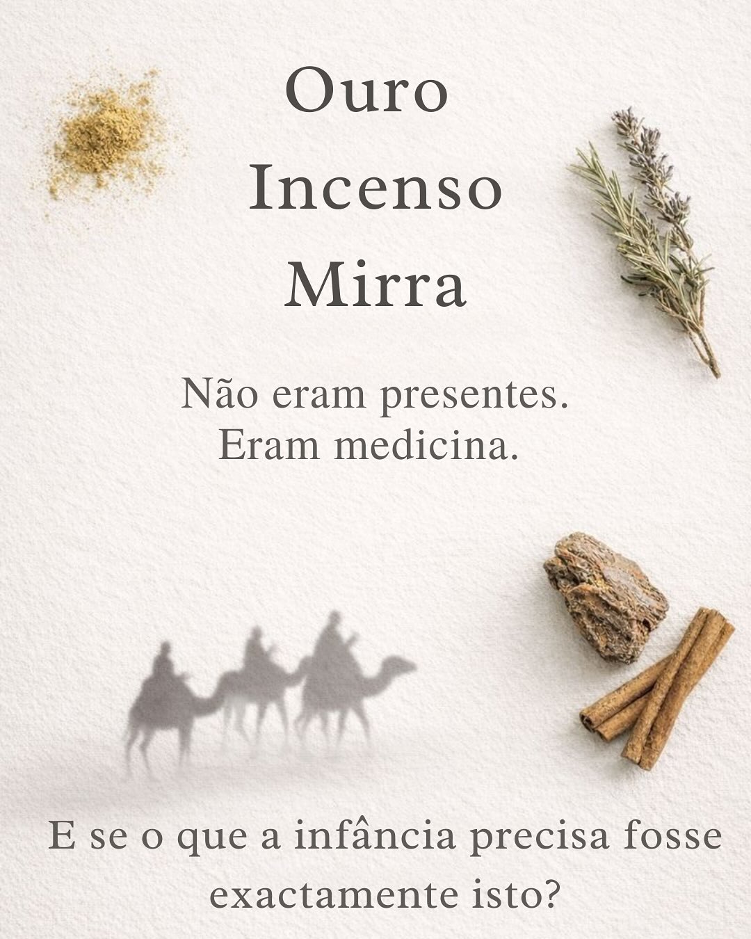 No Dia de Reis lembramo-nos que os presentes mais importantes não são coisas.
São respostas a três necessidades humanas fundamentais:
→ Clareza para pensar (Ouro)
→ Profundidade para sentir (Incenso)
→ Coragem para querer (Mirra)
E se 2026 fosse o ano em que paramos de acelerar a infância e começamos a proteger o que ela precisa para amadurecer?
Qual dos três presentes sentes que falta mais?
Diz-nos nos comentários.👇
Partilha se conheces alguém que precisa de ler isto hoje.💛