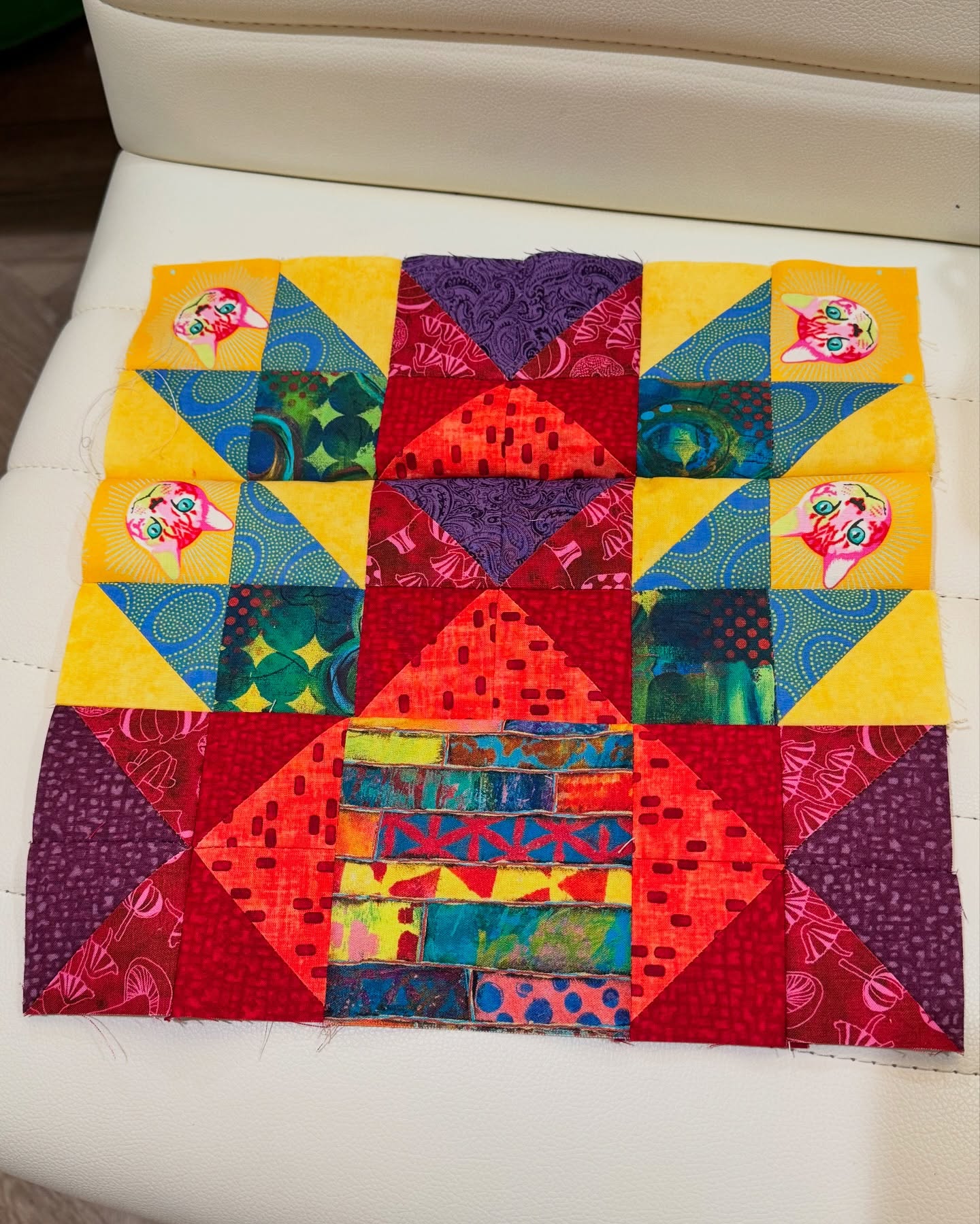 So close to having this star block finished when I sewed the last row on wrong. #scrapmasters #colorfulquilt #starblock