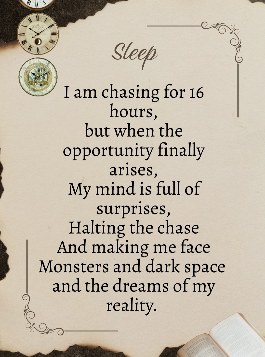 An original poem about sleep and how difficult it can be to find it.