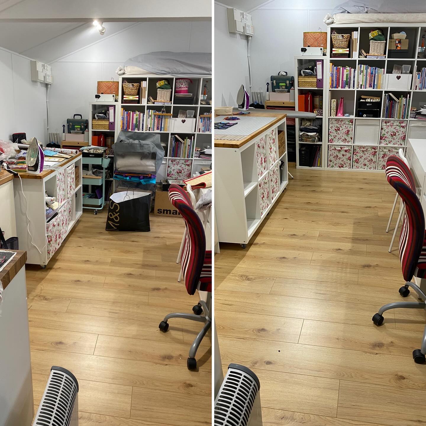 Declutter Challenge 2026 with @justgetitdonequilts
Day 1 Garbage and Day 2 Squatters ✅
Garbage was easy, the squatters not so much! My studio currently has to house things that don’t belong in it whilst we renovate a room in the house and a whole load of paperwork regarding my mum’s estate.
But still there’s progress - I can see far more of the floor and the whole studio’s been cleaned.
Pulled out a WIP, which was leftover blocks from the Fraktal quilt I made in January 2021 during the QAL with @modernquiltclub and @paulasteel.quilts and made a plan and trimmed up the HSTs.
Just love the trimmings from rainbow quilts 🌈
#cutandalterwip #cutandalterwip2026 #declutterchallenge2026 #creativespace #cutandalterstudio #rainbowquilt #usingupthescraps #scrappyquilt #dashwoodpopsolids