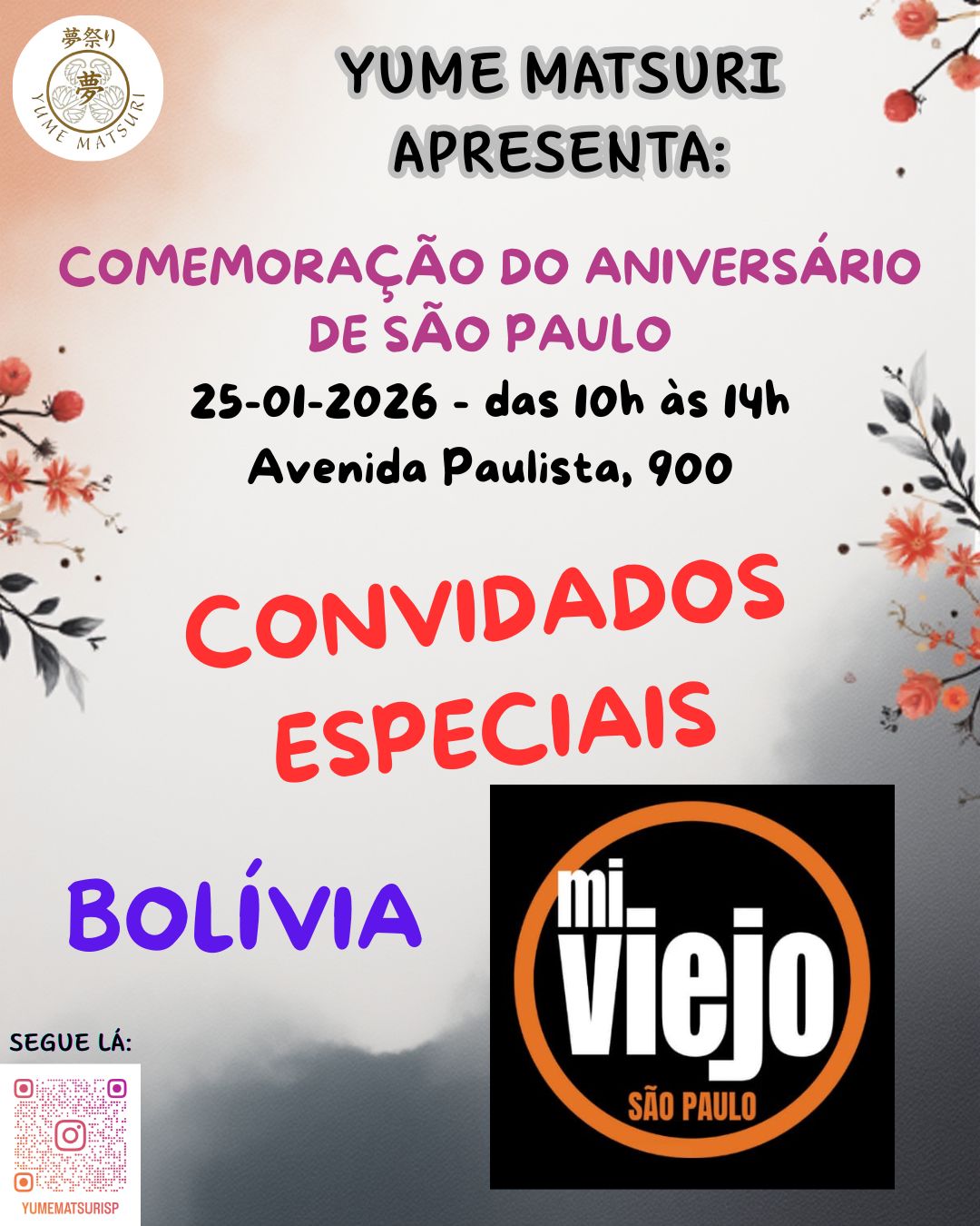 Estamos crescendo e viramos Multiculturais! 🎉
✨ Fraternidade Caporales Mi Viejo — Bolívia Brasil @miviejobrasil
Grupo cultural nascido em Cochabamba e presente em São Paulo, dedicado a difundir o folclore boliviano por meio da vibrante dança dos Caporales — símbolo de força, devoção e alegria.
Presente no lendário Carnaval de Oruro, Patrimônio da Humanidade pela UNESCO, a fraternidade leva sua energia contagiante para eventos no Brasil e no mundo.
Com trajes coloridos, bordados artesanais e muito ritmo, a Caporales Mi Viejo celebra identidade, tradição e orgulho, tornando-se um verdadeiro embaixador do folclore boliviano no exterior. 🇧🇴✨🇧🇷
@miviejobrasil sejam muito bem-vindos ao YUME MATSURI ! 🎉
#CaporalesMiViejo #FolcloreBoliviano #CulturaLatina #CarnavalDeOruro #DançaTradicional #BolíviaBrasil #Caporales #OrgulhoLatino #TradiçãoQueEncanta #ArteEmMovimento #EmbaixadoresDaCultura #SãoPauloCultural #RaízesAndinas #AfroBoliviano #DançaComAlma #VivaBolívia #FestaLatina #CulturaQueUne #CaporalesNoBrasil #miviejospbrasil #YumeMatsuri #CulturaJaponesa #SãoPauloAniversário #DançaTradicional #EventoCultural #AvenidaPaulista #japaoemsp