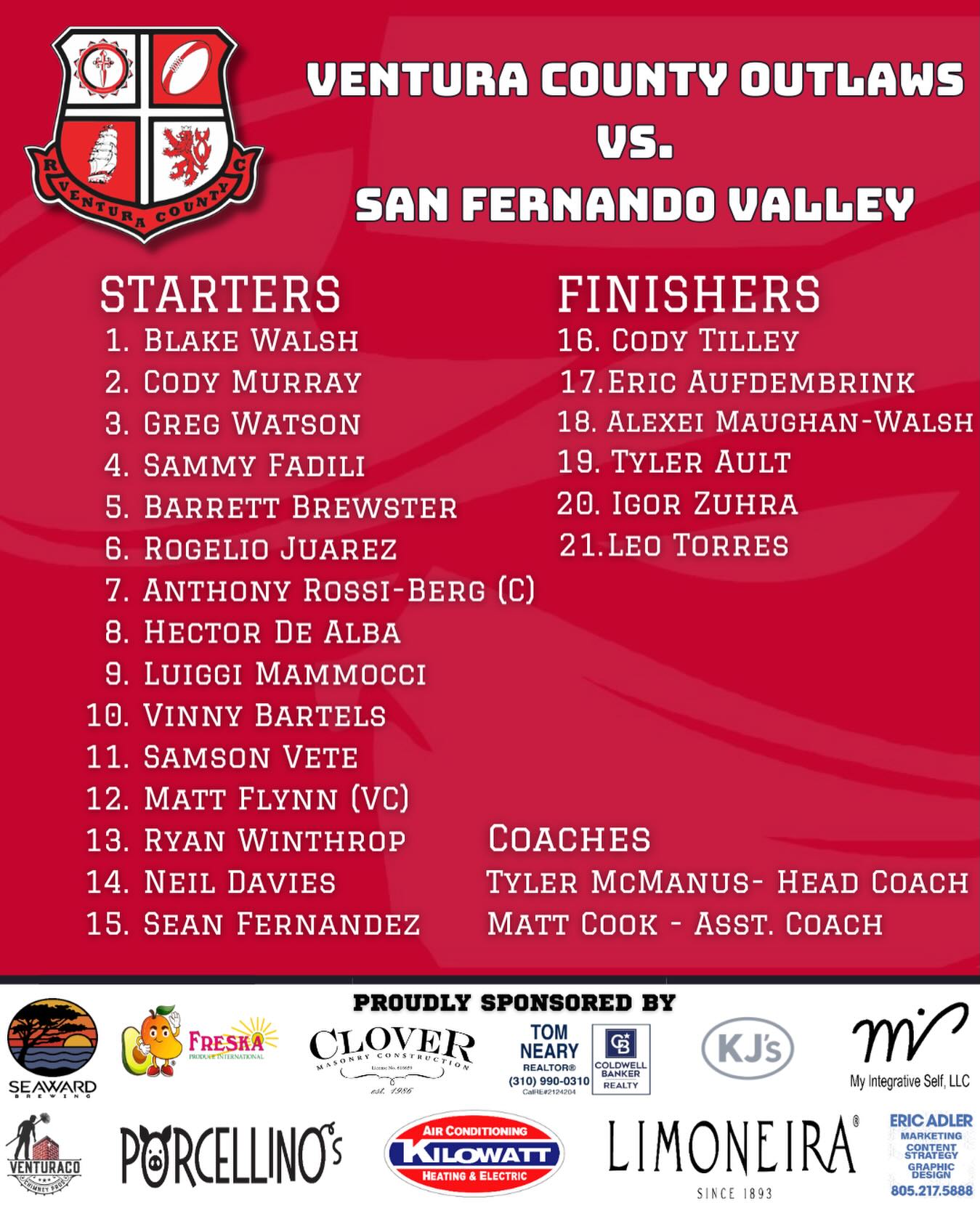 It’s match day! We are proud to announce the squad that will travel to Encino to face San Fernando Valley in the opening tilt of the 2026 season.
WE ARE!