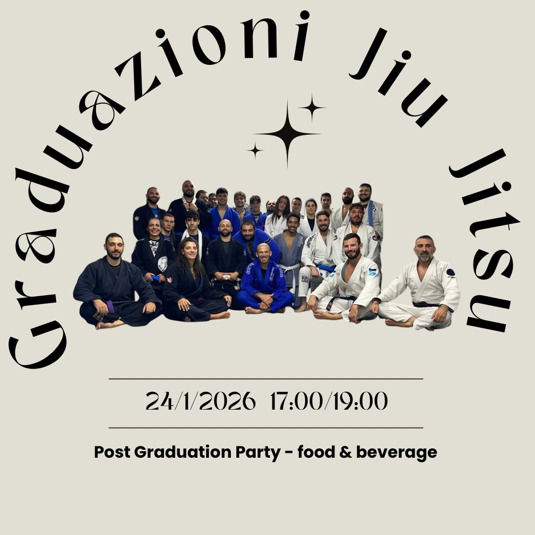 🌟 Invito alla Cerimonia di Graduazione - Winter Meeting 🌟
Con grande piacere vi invitiamo a partecipare alla cerimonia di graduazione del Winter Meeting, un momento speciale per celebrare il percorso, l’impegno e la crescita di ogni praticante.
📅 Data: 24 Gennaio
🕒 Orario: 17:00 a seguire Party 19:00
📍 Luogo: MYB GYM
Sarà un’occasione per condividere gioia, emozioni e traguardi raggiunti insieme. Vi aspettiamo per festeggiare questo momento unico!
🙏 RSVP: Conferma e quota di partecipazione in accademia.