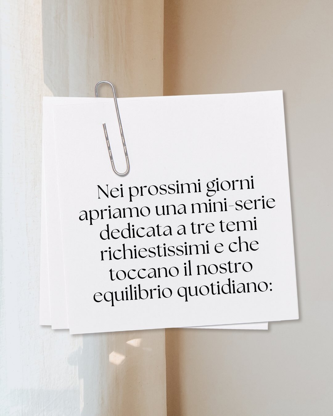 Nei prossimi giorni apriamo una mini-serie dedicata a tre temi richiestissimi e che toccano il nostro equilibrio quotidiano:
1. Voglia di dolce serale
2. Cortisol jump e il “crollo” delle 15.00
3. Risvegli mattinieri con fame molto forte
Tre segnali del corpo che raccontano molto più di quanto sembri.
Restate connessi: arrivano contenuti brevi, chiari e super utili.