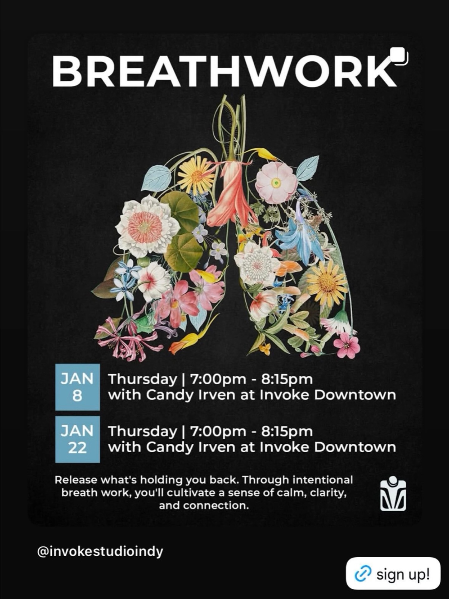 If you’re wondering whether breathwork is for you, here are just a few things it can help with…
✅ super power your New Year’s resolution
✅ clear some shit from 2025 & beyond
✅ activate your whisper
✅ shift your perspective
✅ feel lighter & more optimistic
✅ be the best you
✅ not lose your shit the first month of a new year
Come breathe with me & find out for yourself! 💨
The amazing @eldrandair will be subbing for me on the 22nd!! You’re gonna loooove him!
Sign up @invokestudioindy 🤓
#breathwork #healing #journey #breathe