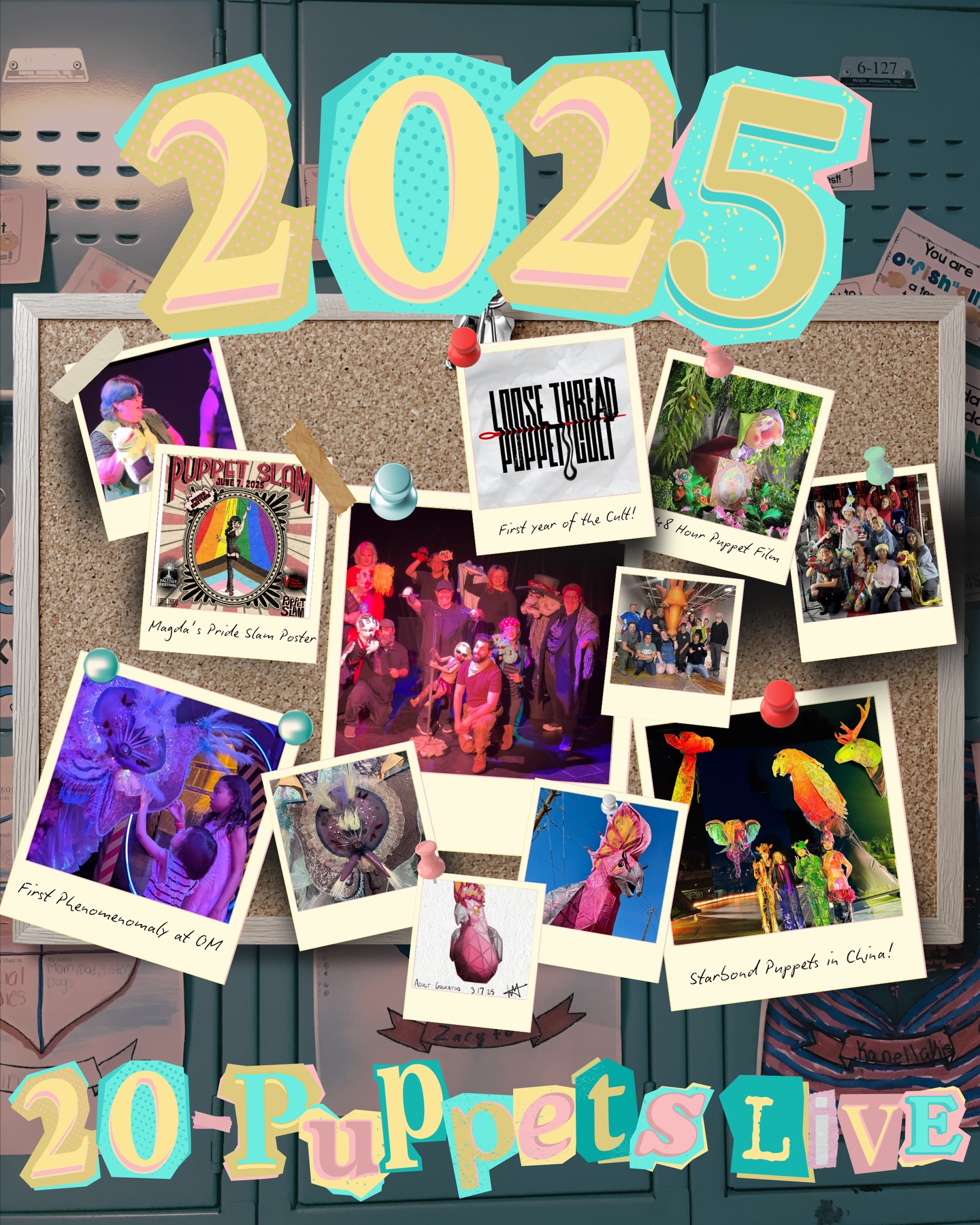 20-Puppets Live! What a year you were. Supremely proud of the projects I helped bring to life through drawings, construction, or everyone’s favorite- grant writing ✨ Especially honored to have created the @loose_thread_puppet_cult this year with the help and energy of many incredible friends and performers, and for it being the first of its kind in Las Vegas! While I’m turning my attention to wider and weirder horizons in 2026 (you’ll get a sneak peak very soon 😉) don’t you worry, the puppets aren’t going anywhere!!
—————————
CONTEXT
Some of you may know my love for the #mcelroybrothers already but if you don’t, these guys create a silly name and theme for each calendar year that usually has a lighthearted goal attached. I decided in 2025 that I wanted to use their idea by naming my own years, and setting a twelve month mission statement of what I wanted to accomplish! It is also incredibly important that they rhyme with the year 😂 So make sure you’re reading “Live” as in “It’s Alive!!”