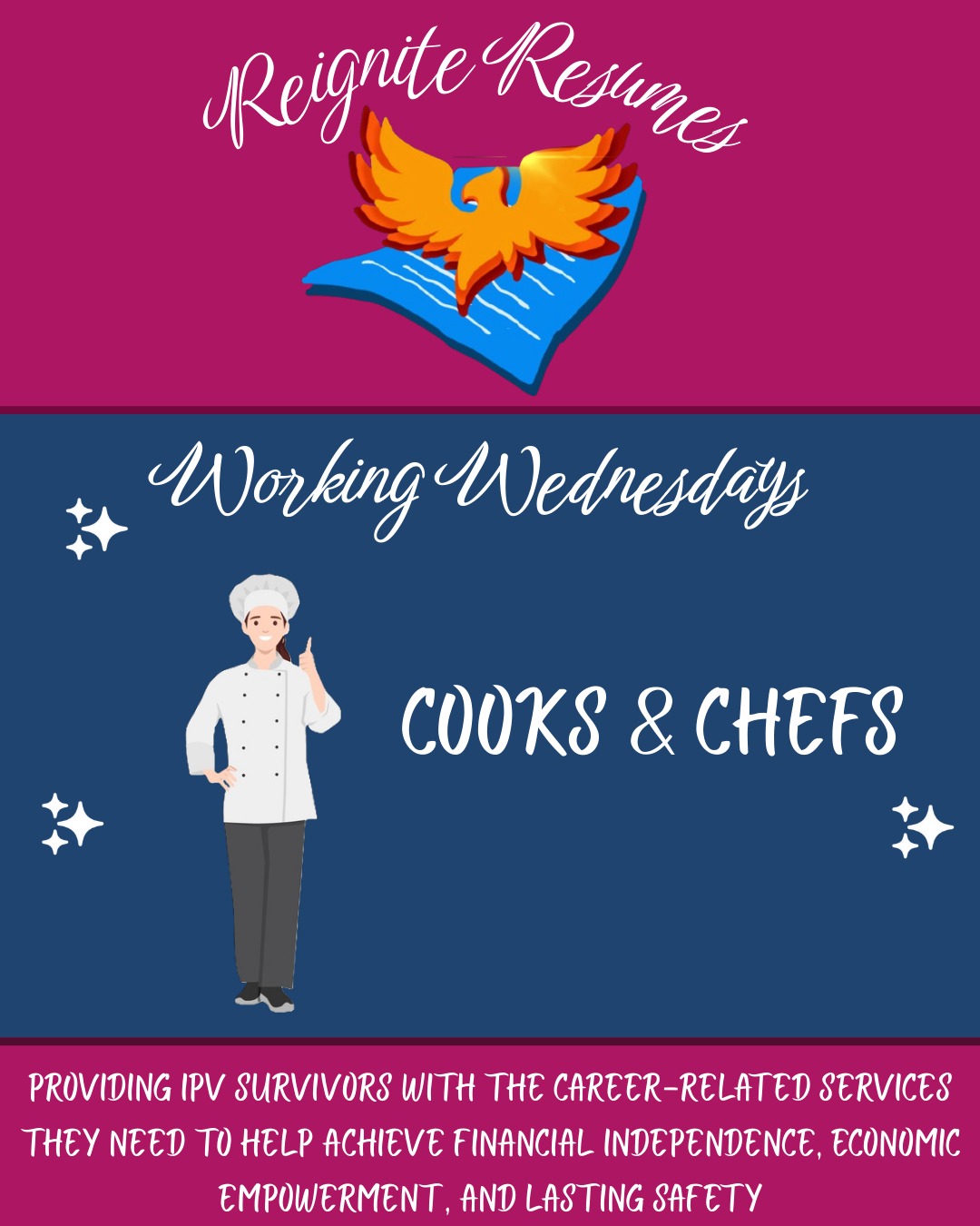 Welcome to the latest post in our Working Wednesdays series! Today we are focusing on chefs, cooks, and the future outlook for these career paths.
Are you a chef or cook, or do you have experience working in the food industry? Tell us in the comments--we want to know!
Follow Reignite Resumes to join a youth-led movement fighting for equity and financial freedom!
#reigniteresumes #npo #youthled #blog #financialfreedom #ipv #domesticviolence #youthled #femaleled #reignite #resume #resumes #careers #jobs #domesticviolenceawareness #domesticviolenceawarenessmonth #chefs #cooks #dining