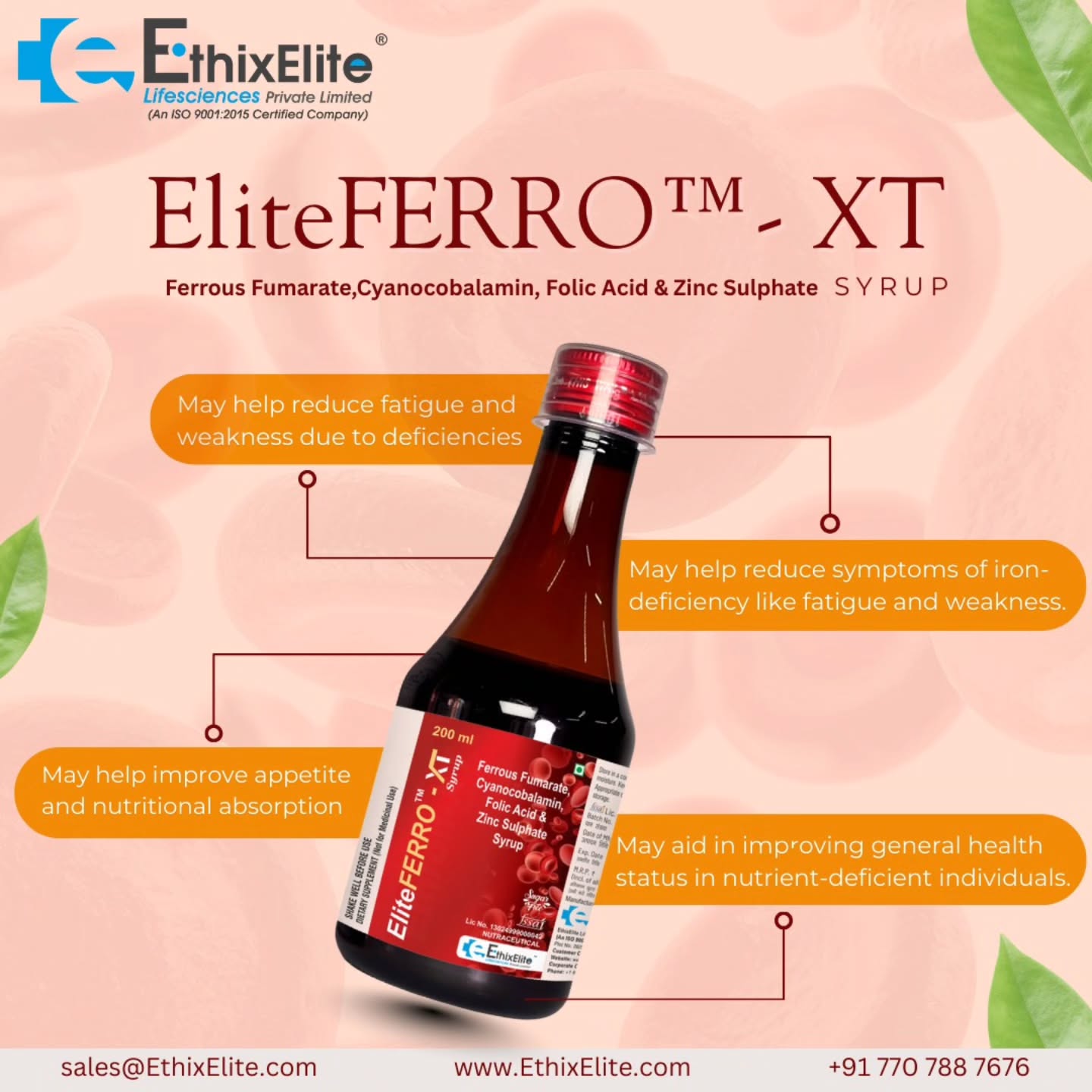A balanced blend of Ferrous Fumarate, Cyanocobalamin, Folic Acid & Zinc Sulphate that may help support daily iron needs, red blood cell health & overall nutritional balance.
✔️ Designed for everyday wellness
✔️ Supports vitality & strength
✔️ Trusted quality from EthixElite Lifesciences Private Limited
Because small nutrients can make a big difference 🌿
🔁 Save | ❤️ Like | 👥 Share
#pcd #pharma #IronSupport #DailyWellness #NutritionalSupport