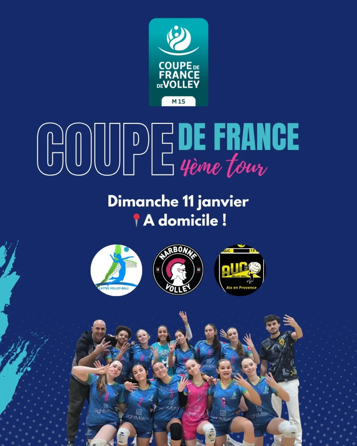 🇨🇵 Coupe de France M15 🇨🇵
4ème tour de Coupe de France ce dimanche pour les M15, à domicile !
On compte sur vous 💪
🕙 Premier match à 11h Vs Narbonne
Composition de la poule :
1️⃣ Lattes Volley
2️⃣ Narbonne
3️⃣ Aix Université
#ffvb #volleyball #volleyballlife #sport #instavolley lattesvolley coupedefrance