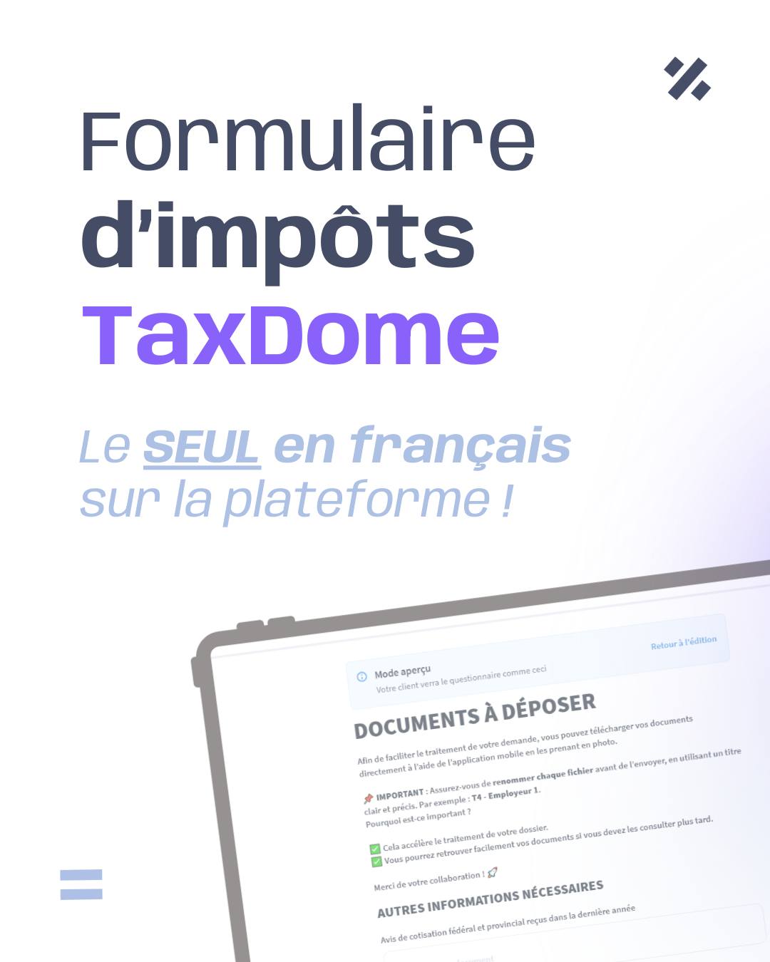 Si tu fais des T1, tu le sais : le problème, c’est pas de produire la déclaration.
Le problème, c’est tout ce qu’il y a autour : avoir tous les bons documents en main, les pièces manquantes, les suivis, les processus trop longs.
C’est pour ça que je tripe autant sur TaxDome : pour moi, c’est la plateforme #1 pour la tenue de livres et la production de déclarations fiscales !
Si tu ne connais pas déjà, je te laisse un lien affilié dans ma bio pour 1 mois gratuit.
Mais bref 😅
Michèle, la @comptable.pas.plate , qui vient tout juste d’embarquer sur la plateforme, m’a dit : “Janie-Lee… tu devrais vraiment partager ton template de demande d'informations pour tes clients d'impôts.”
Pis elle a raison, il n'y en a AUCUN de disponible en français actuellement sur la plateforme !
J’ai donc rendu accessible mon template TaxDome que j’utilise pour mes dossiers, pis je l’adore parce qu’il me permet de :
✅ ne rien oublier
✅ garder un process clair d’un client à l’autre
✅ réduire le besoin de de suivis
✅ arrêter de tout gérer dans ma tête
✅ permettre aux clients d'avoir une liste complète des documents à fournir selon leur sitation précise.
👉 Si tu veux les infos, écris-moi en commentaire et je te l’envoie.