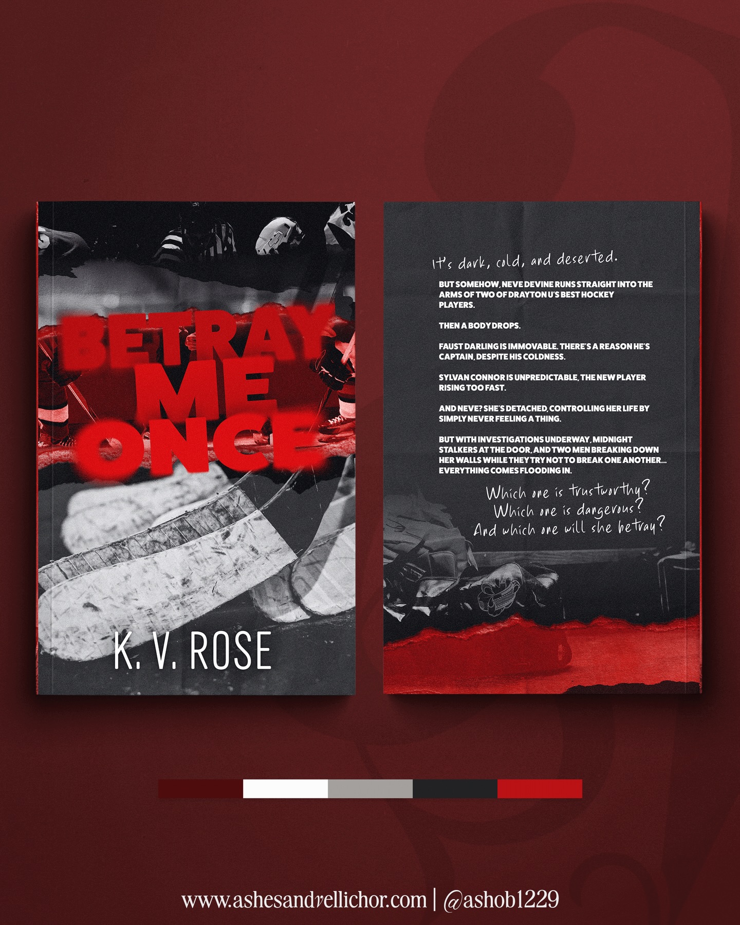Very excited to share the #coverreveal for @kvrose_ upcoming release Betray Me Once. This was such a passion project that came together right before I started my holiday time off and I am so glad I was able to sneak it in.
I wanted to keep the original concept that was created in a graphic I designed a couple of years back and I could not see this cover design in any other way. The end result has me feeling circa 2015 and all kinds of nostalgic. Something about the colors, the layout, the EVERYTHING makes all the dopamine burst in my brain.
#ashesandvellichordesigns #bookcoverdesigns #freelancedesigner #graphicdesigner