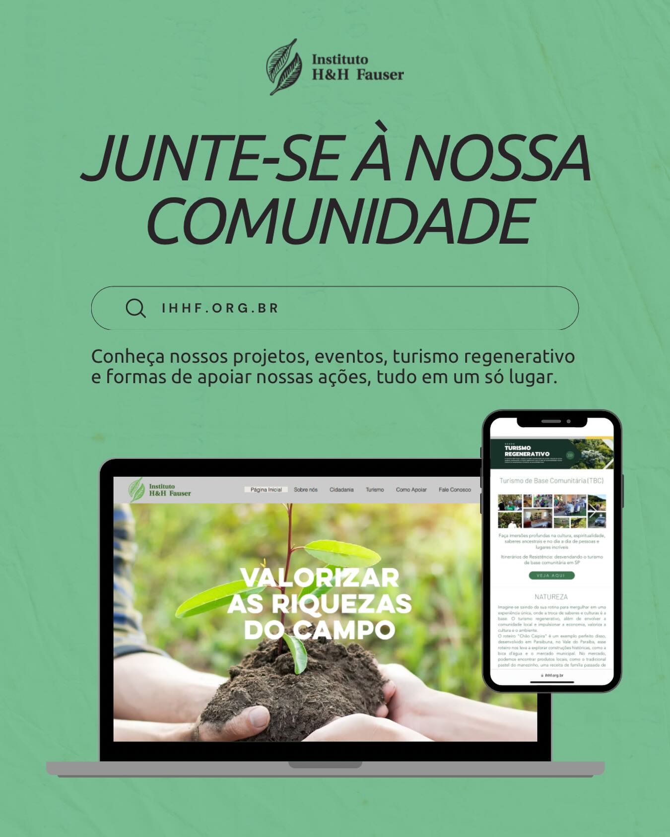 Nosso novo site já está no ar! 💻🌱
Criamos um espaço para reunir tudo o que move o Instituto H&H Fauser: nossos projetos, eventos, roteiros de turismo regenerativo, ações de educação ambiental e também formas de apoiar e fazer parte desse trabalho.
Esse é um convite para conhecer mais de perto o que fazemos, por que fazemos e como você pode caminhar junto com a gente na valorização da Mata Atlântica, da sociobiodiversidade e do nosso território.
Acesse através do link na bio ou digite ihhf.org.br em seu navegador! 💚
#ihhfauser #ong #sp #paraibuna #turismo