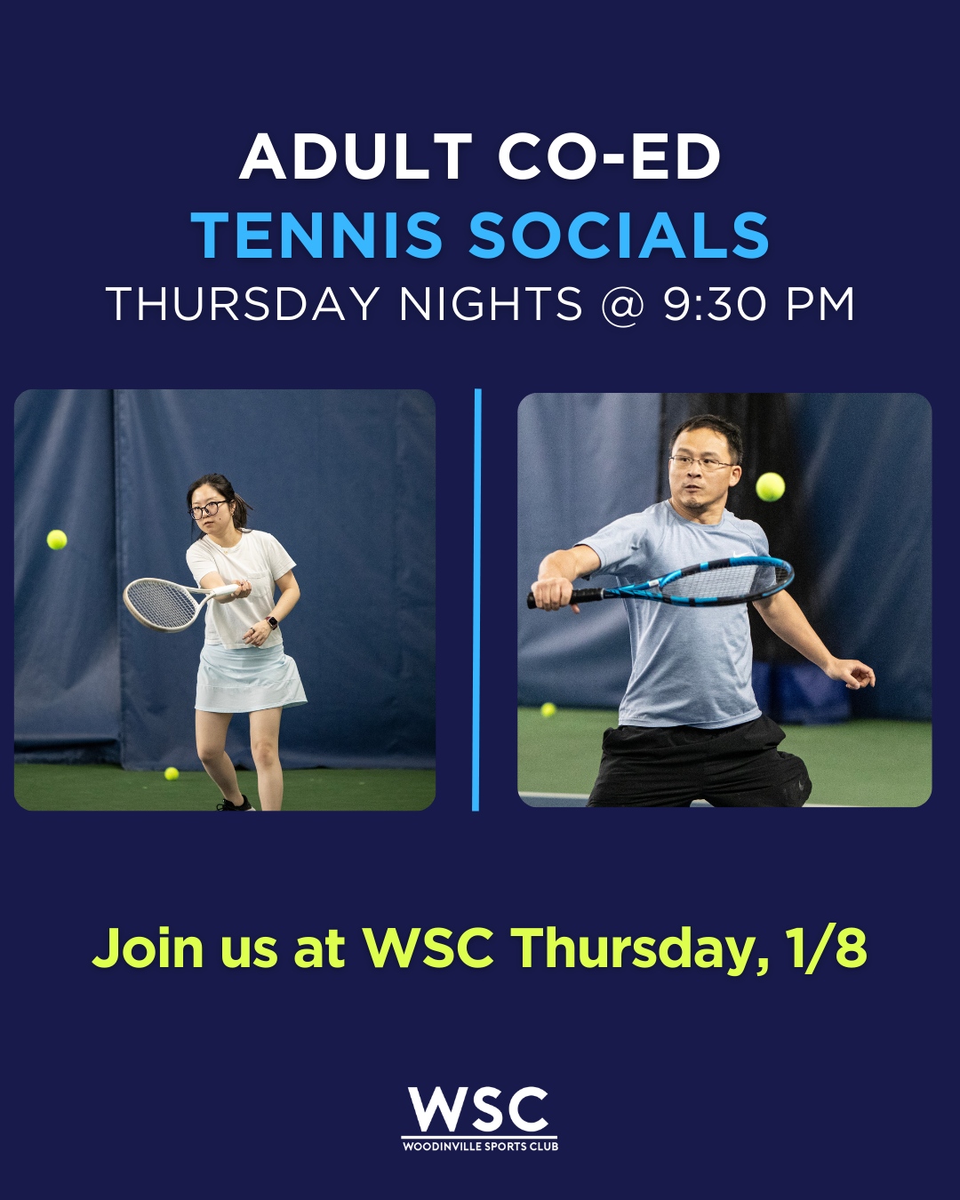 🎾 SERVE. SOCIALIZE. PLAY. 🎾
Join us for Co-ed Tennis Socials — competitive doubles, rotating partners, and the perfect blend of serious rallies and fun.
Designed for 3.0–4.0 players who want to meet new people, get a great workout, and enjoy quality match play. Whether you're coming with a friend or flying solo, this night is all about community and good tennis.
Register with the link in bio!
#WSCTennis #AdultTennis #TennisSocial #WoodinvilleSportsClub #WSCCommunity #PNWTennis