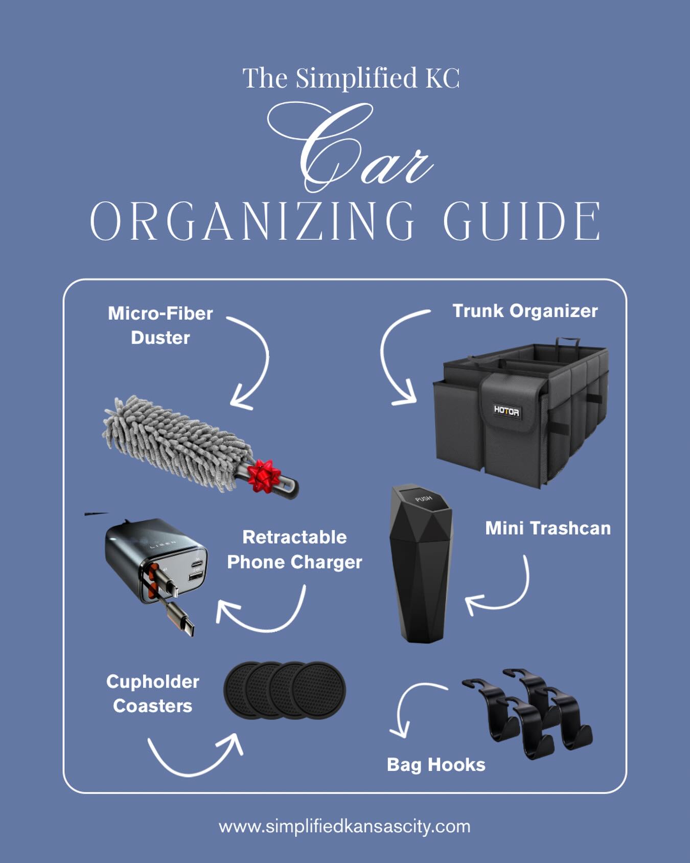 A few of my can’t-live-without car organizing MVPs 🚗✨ Small items. BIG difference.
• A slim trash can (because crumbs + wrappers happen)
• Cup-holder coasters to keep those small spaces from getting sticky
• A microfiber, washable duster
• A trunk caddy for groceries, sports gear, and all the extras
• Bag hooks to keep the goods from flying 😅
Nothing fancy, nothing bulky—just simple tools that help your car stay calm, clean, and clutter-free between clean-outs.
If your car doubles as a snack bar, locker room, and office… these are for you. 🙋♀️✨
.
.
.
#CarOrganization #Organizing #SimplifiedKC #KansasCityOrganizer #LeawoodOrganizer