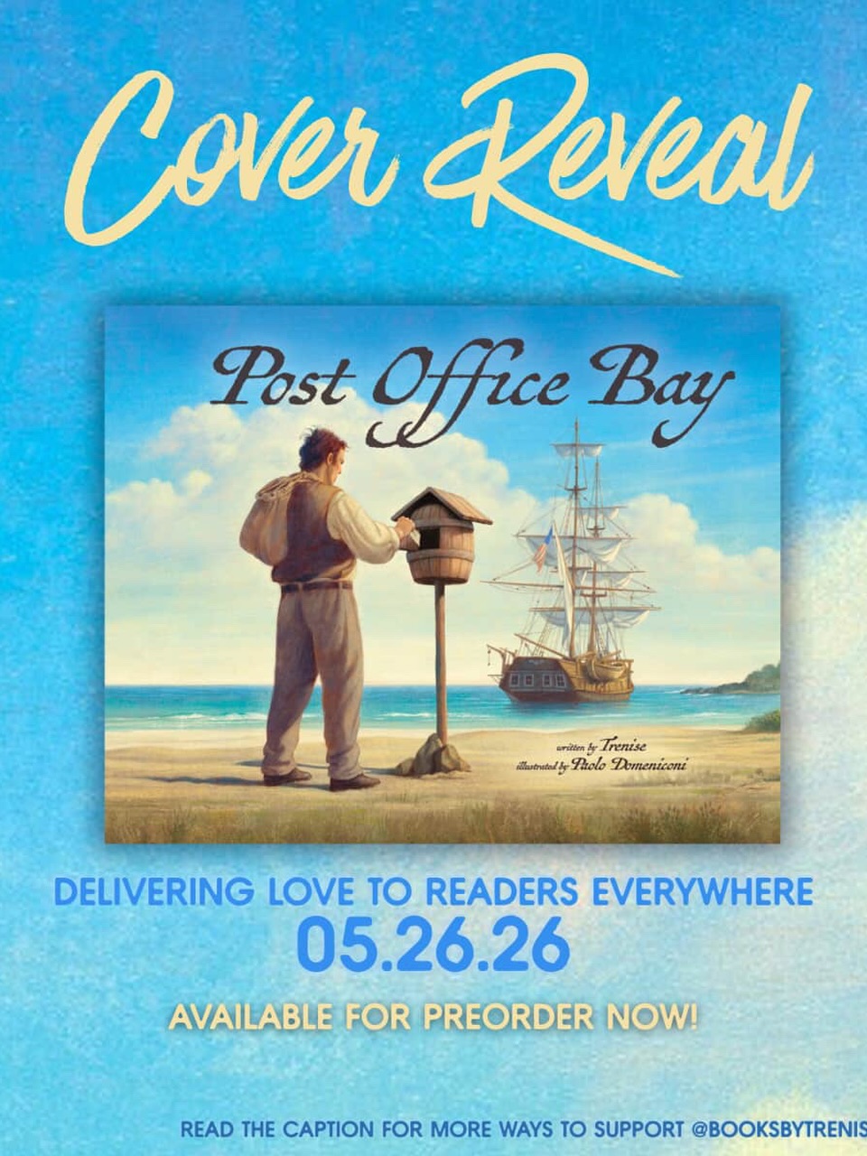 So happy for this girlie. She’s made herself known in the kidlit community with her genuine kindness and enthusiasm and I’m excited to help my friend
@booksbytrenise reveal the cover of her long-awaited debut, POST OFFICE BAY. (Had to set this off with a little Zhané 🎶💃🏾)
📮🌊
This debut picture book is a story all about:
🤝community,
✍🏽connection,
💌 Spreading love,
✨ and the wonder we can find in our world.
@booksbyTrenise is hosting a giveaway to celebrate Post Office Bay setting sail into the world, see details below to enter!
To enter:
📬 Subscribe to Trenise’s newsletter at her #linkinbio
📬 Follow her, like this post + comment who’d you’d like to send a letter to through Post Office Bay
📬 And for FIVE bonus entries, DM Trenise proof that you’ve preordered Post Office Bay or requested it at your local library.
Check the first pinned post on her page for full giveaway details!
Post Office Bay is on its way, and will begin delivering love on 05.26.26. Preorder today!💙