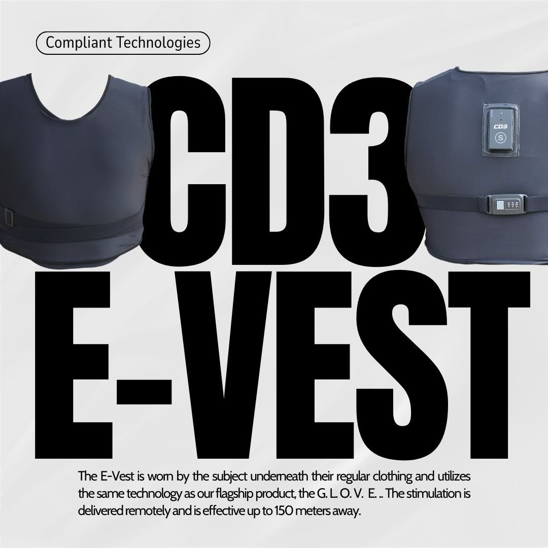 Our CD3 E-Vest is a solution for subject transport and court proceedings. Transporting subject for long periods has unique challenges. Maintaining compliance from the subject for the safety of the officer and the public is the number one priority. The E-Vest has a battery life of 2 days to several months, perfect for traveling over several hours or days. The stimulation is delivered by remote control. With a 150 meter range, the vest can help deter the attempt of escapes. See more specifications on our website and contact us today.