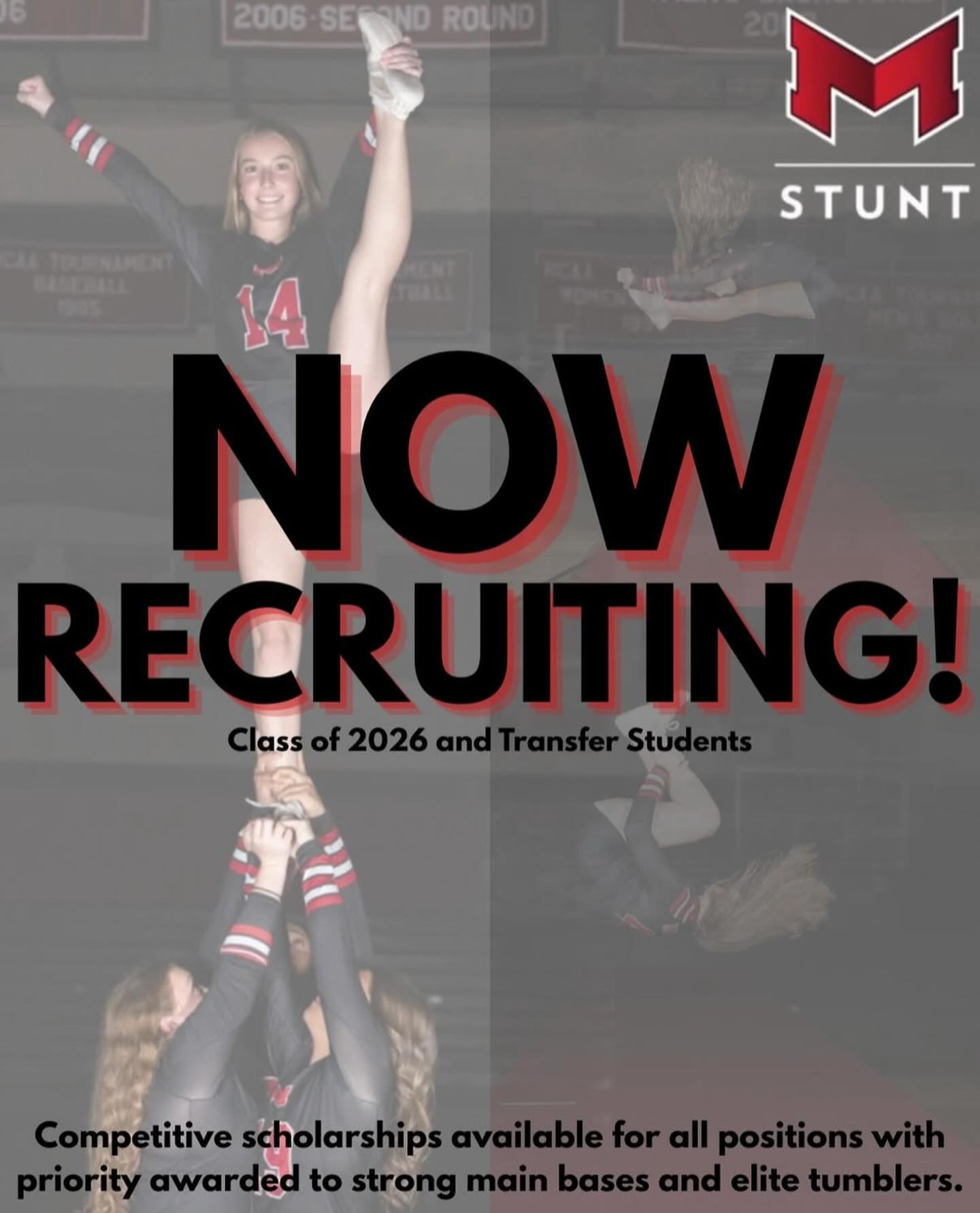 Maryville STUNT is looking for recruits for their 2026-2027 team. They are in need of strong and experienced main bases and tumblers. Maryville STUNT offers large competitive scholarships. Stunters do not need to have any tumbling skills.
COACHES - if you have any current seniors who are looking to play STUNT or cheer in college on a scholarship, please reach out to Kara Krawiecki, Maryville STUNT Head Coach. kkrawiecki@maryville.edu
@maryvillestunt #STUNTTheSport #NCAAsport #NCAAscholarships #BecomeASaint #SaintsNation