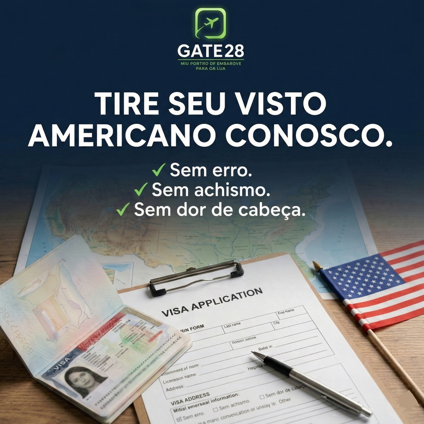Tirar o visto americano não é tentativa.
É processo.
Formulário certo, informações coerentes e preparo real pra entrevista.
Nada de achismo, nada de “ouvi dizer”.
Na Gate28 você escolhe o nível de suporte e faz tudo com método, clareza e acompanhamento de verdade.
Quer tirar seu visto sem dor de cabeça?
Entre em contato conosco!
#VistoAmericano #TireSeuVisto #VistoUSA #AssessoriaDeVisto #DS160 #VistoSemErro #Gate28 #ViagemParaEUA