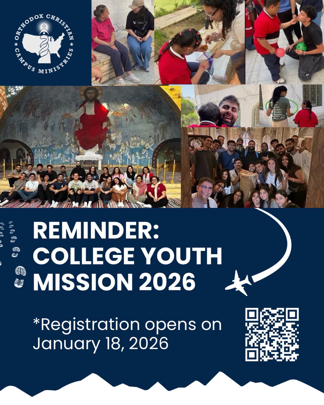 Happy New Year OCCM Family!! 😊
Just a reminder that the registration for this year’s college youth mission trip will be opening on January 18th!! To know more information about the trip, please scan the barcode on the flyer!
Please pray for this service!🙏🏼